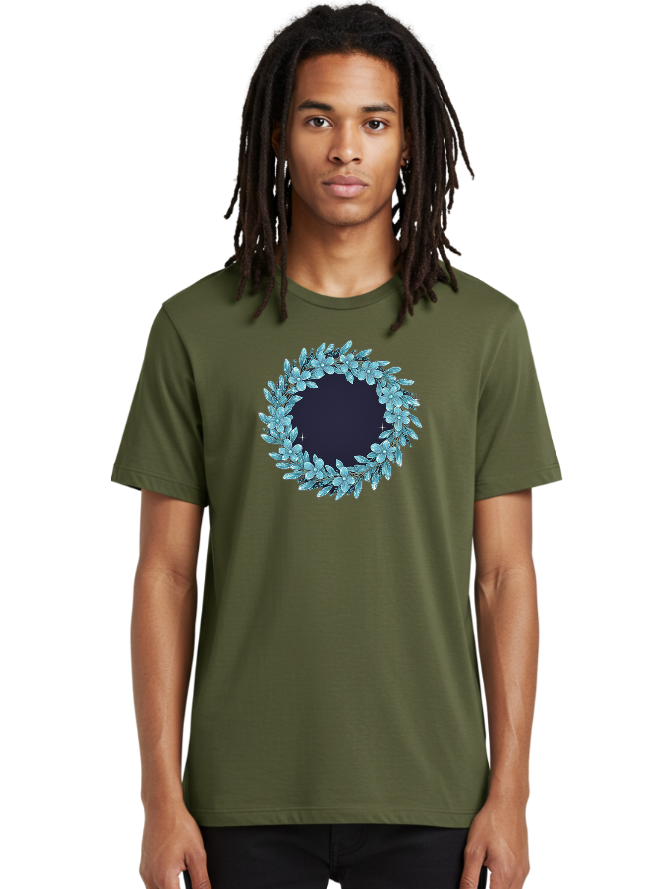 Blue-Flowers-Wreath Men'S Graphic Tee, 100% Cotton, Comfortable Casual Summer Wear, Machine Washable, Vintage Camera, Old Camera, Antique Camera, Black Camera, Classic Photography, Photography Equipment, Nostalgic Device, Film Camera, Bah602