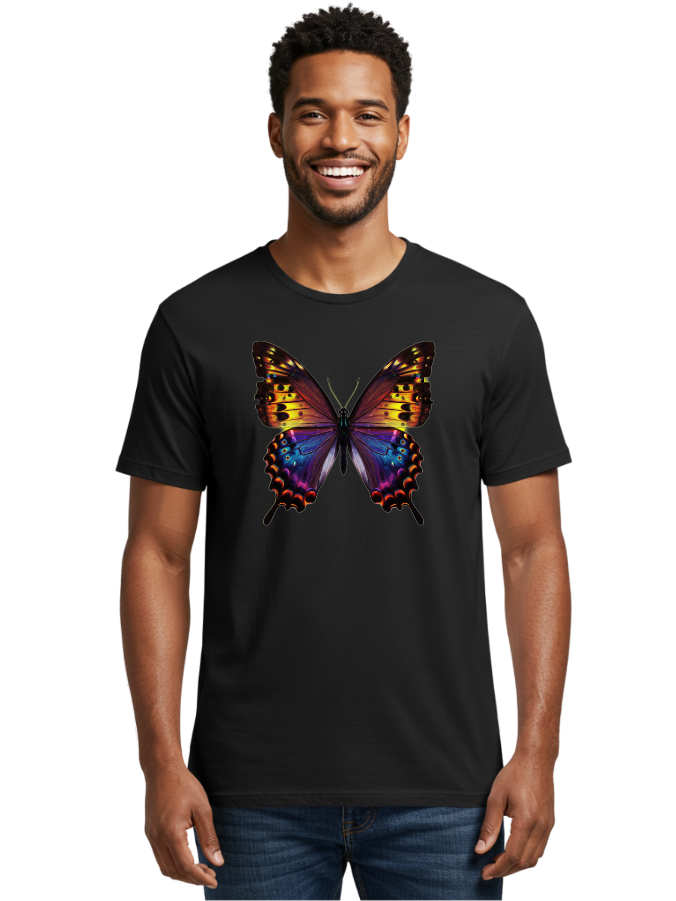 Blue-Morpho-Butterfly Men'S Graphic Tee, 100% Cotton, Comfortable Casual Summer Wear, Machine Washable, Vintage Camera, Old Camera, Antique Camera, Black Camera, Classic Photography, Photography Equipment, Nostalgic Device, Film Camera, Bah603