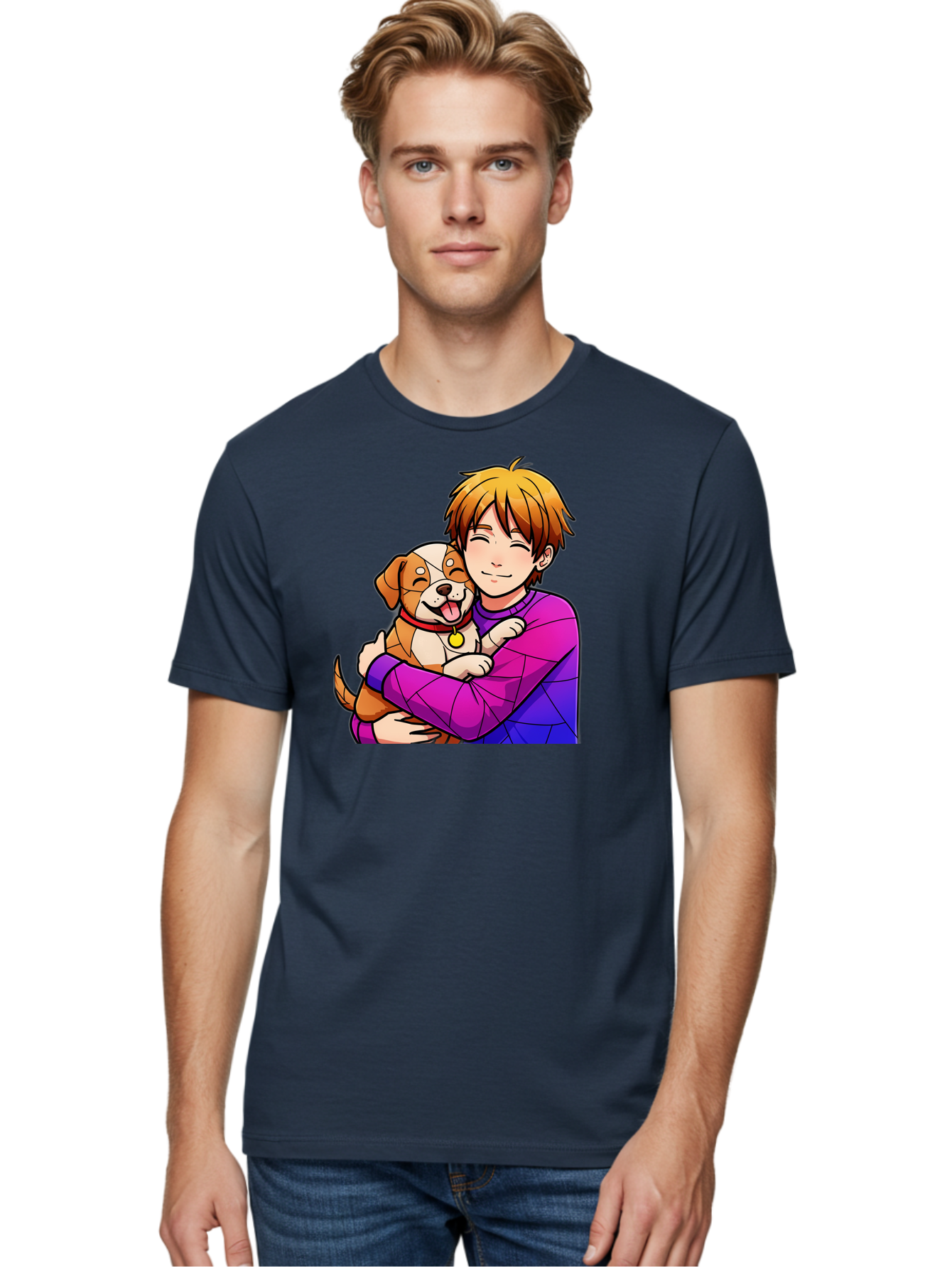 Boy-Hugging-Dog Men'S Graphic Tee, 100% Cotton, Comfortable Casual Summer Wear, Machine Washable, Vintage Camera, Old Camera, Antique Camera, Black Camera, Classic Photography, Photography Equipment, Nostalgic Device, Film Camera, Camera Art Bah607