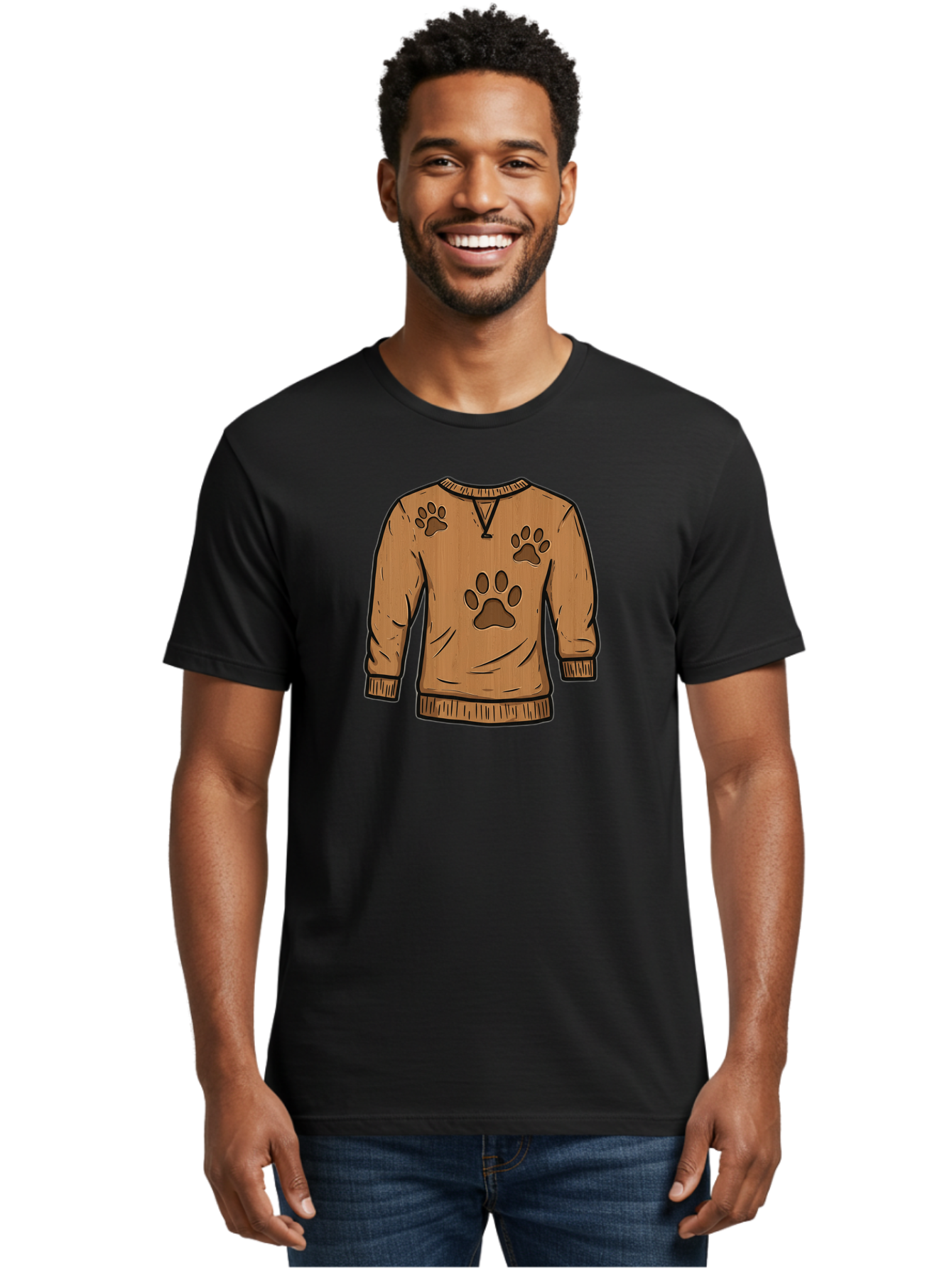 Brown-Sweater-With-Paw-Prints Men'S Graphic Tee, 100% Cotton, Comfortable Casual Summer Wear, Machine Washable, Vintage Camera, Old Camera, Antique Camera, Black Camera, Classic Photography, Photography Equipment, Nostalgic Device, Bah614