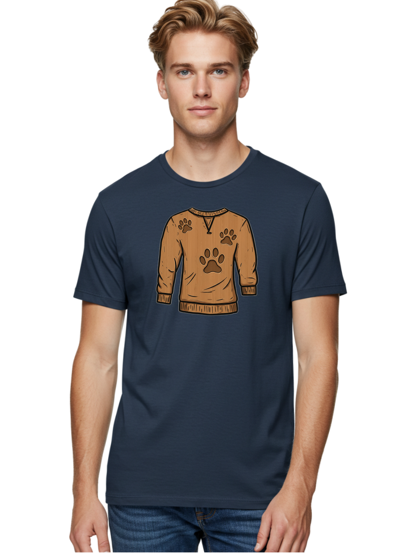Brown-Sweater-With-Paw-Prints Men'S Graphic Tee, 100% Cotton, Comfortable Casual Summer Wear, Machine Washable, Vintage Camera, Old Camera, Antique Camera, Black Camera, Classic Photography, Photography Equipment, Nostalgic Device, Bah614