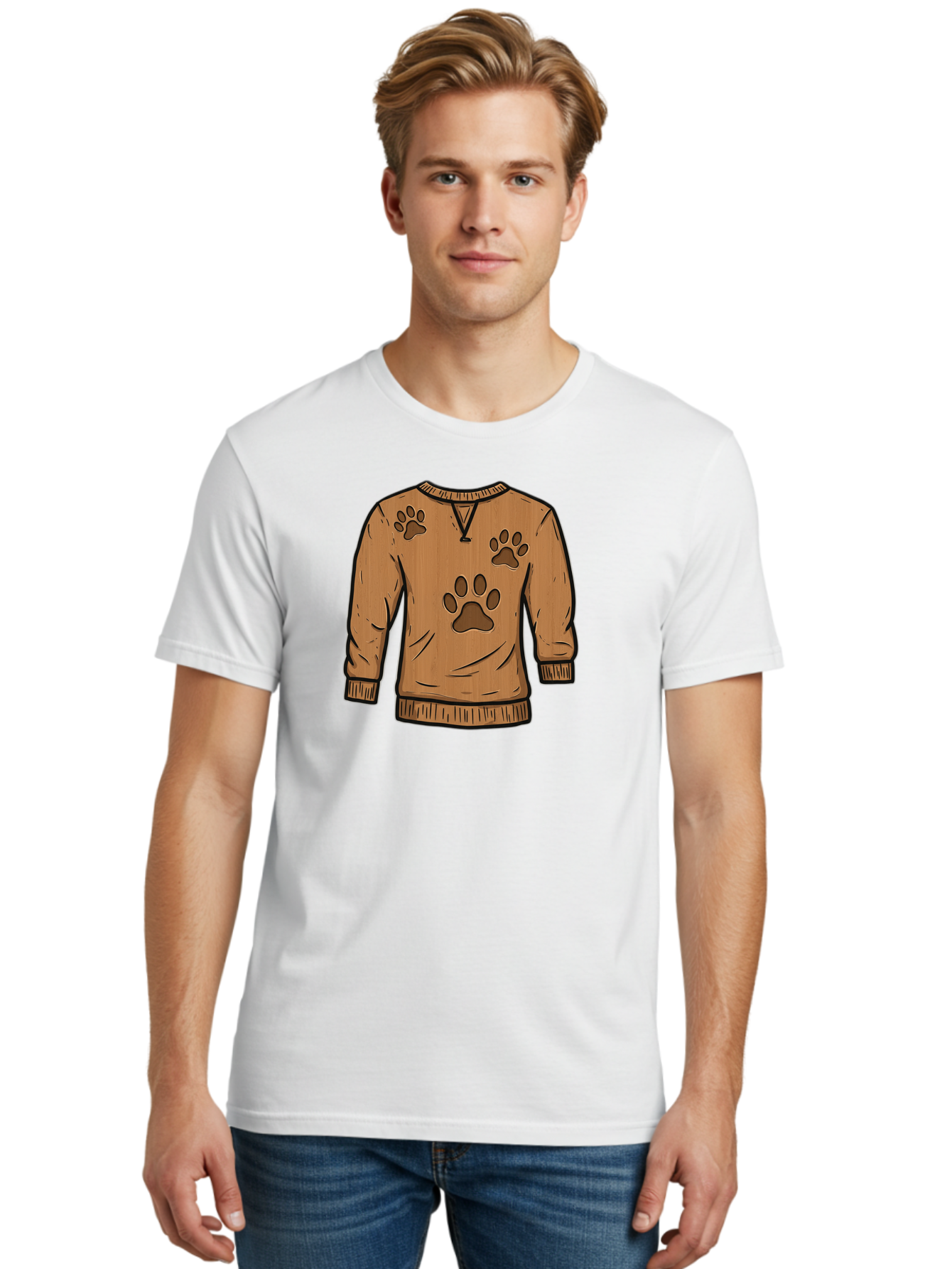 Brown-Sweater-With-Paw-Prints Men'S Graphic Tee, 100% Cotton, Comfortable Casual Summer Wear, Machine Washable, Vintage Camera, Old Camera, Antique Camera, Black Camera, Classic Photography, Photography Equipment, Nostalgic Device, Bah614