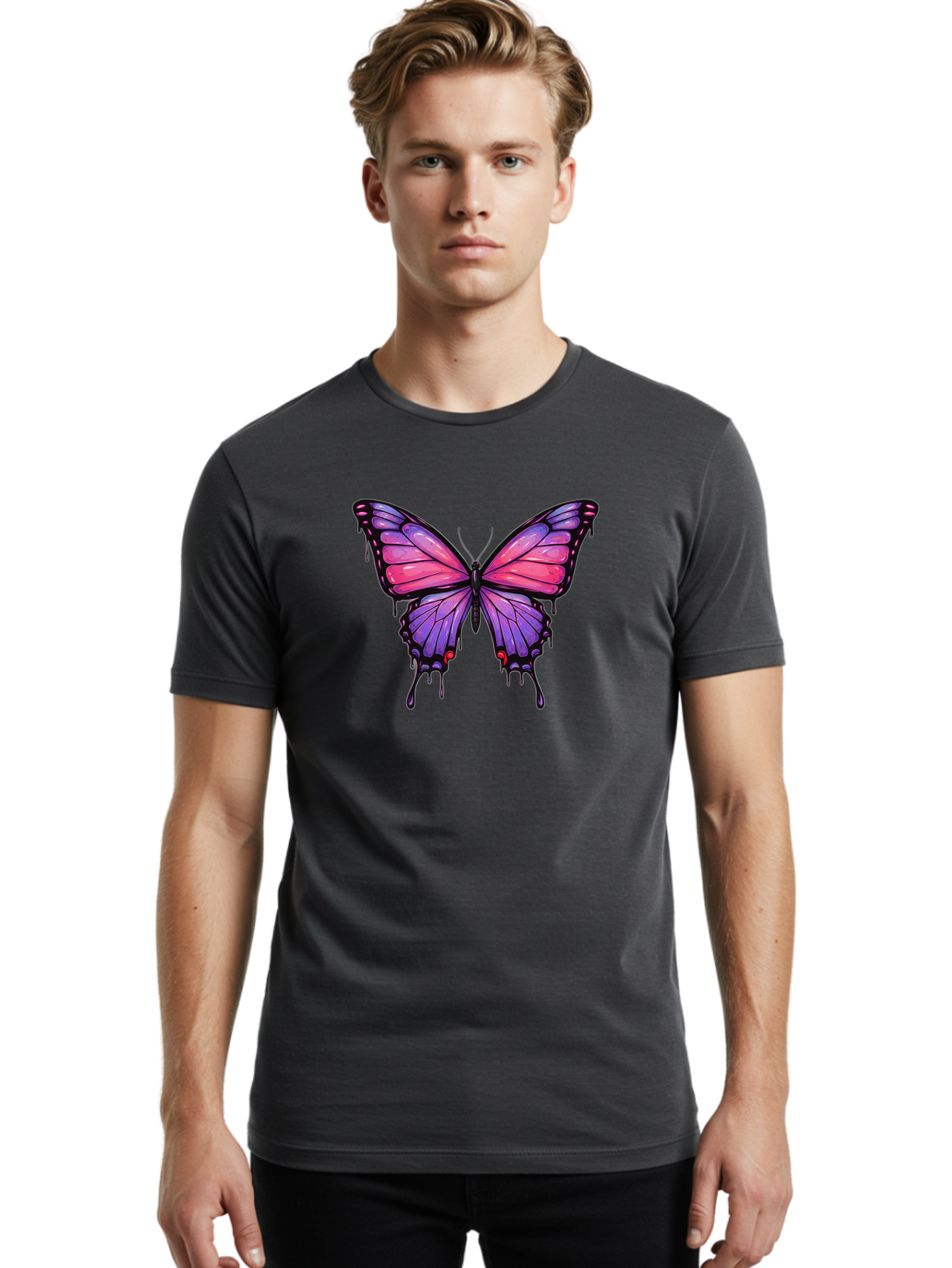 Butterfly-Design Men'S Graphic Tee, 100% Cotton, Comfortable Casual Summer Wear, Machine Washable, Vintage Camera, Old Camera, Antique Camera, Black Camera, Classic Photography, Photography Equipment, Nostalgic Device, Film Camera, Camera Art Bah670