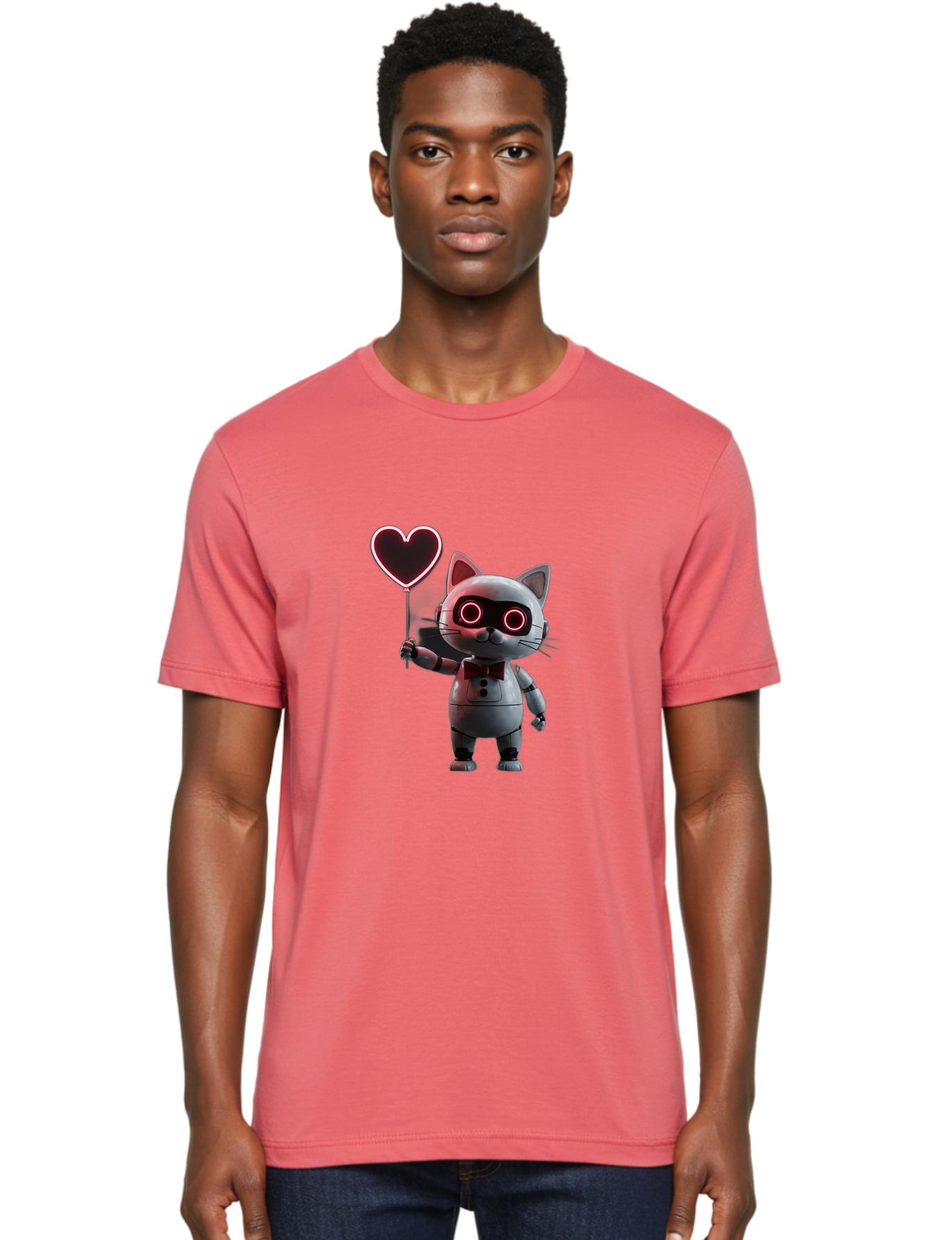 Cat-Robot-Heart Men'S Graphic Tee, 100% Cotton, Comfortable Casual Summer Wear, Machine Washable, Vintage Camera, Old Camera, Antique Camera, Black Camera, Classic Photography, Photography Equipment, Nostalgic Device, Film Camera, Camera Art Bah706