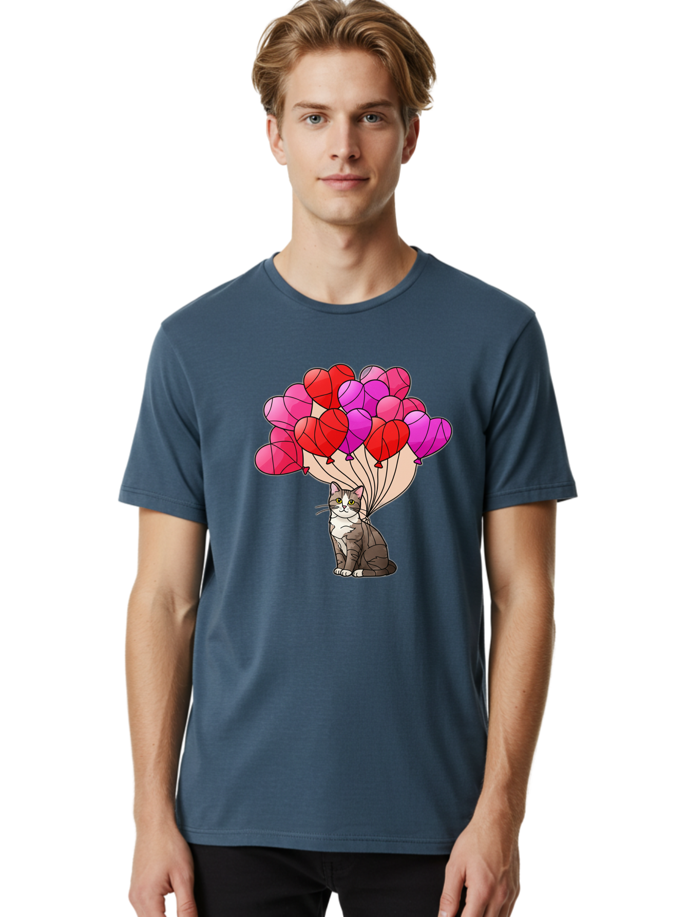 Cat-With-Heart-Balloons-2 Men'S Graphic Tee, 100% Cotton, Comfortable Casual Summer Wear, Machine Washable, Vintage Camera, Old Camera, Antique Camera, Black Camera, Classic Photography, Photography Equipment, Nostalgic Device, Film Camera, Bah714