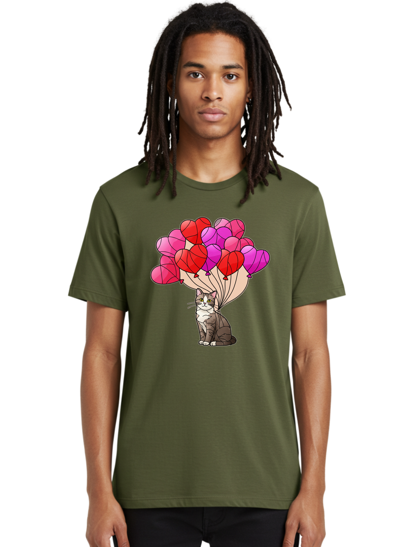 Cat-With-Heart-Balloons-2 Men'S Graphic Tee, 100% Cotton, Comfortable Casual Summer Wear, Machine Washable, Vintage Camera, Old Camera, Antique Camera, Black Camera, Classic Photography, Photography Equipment, Nostalgic Device, Film Camera, Bah714