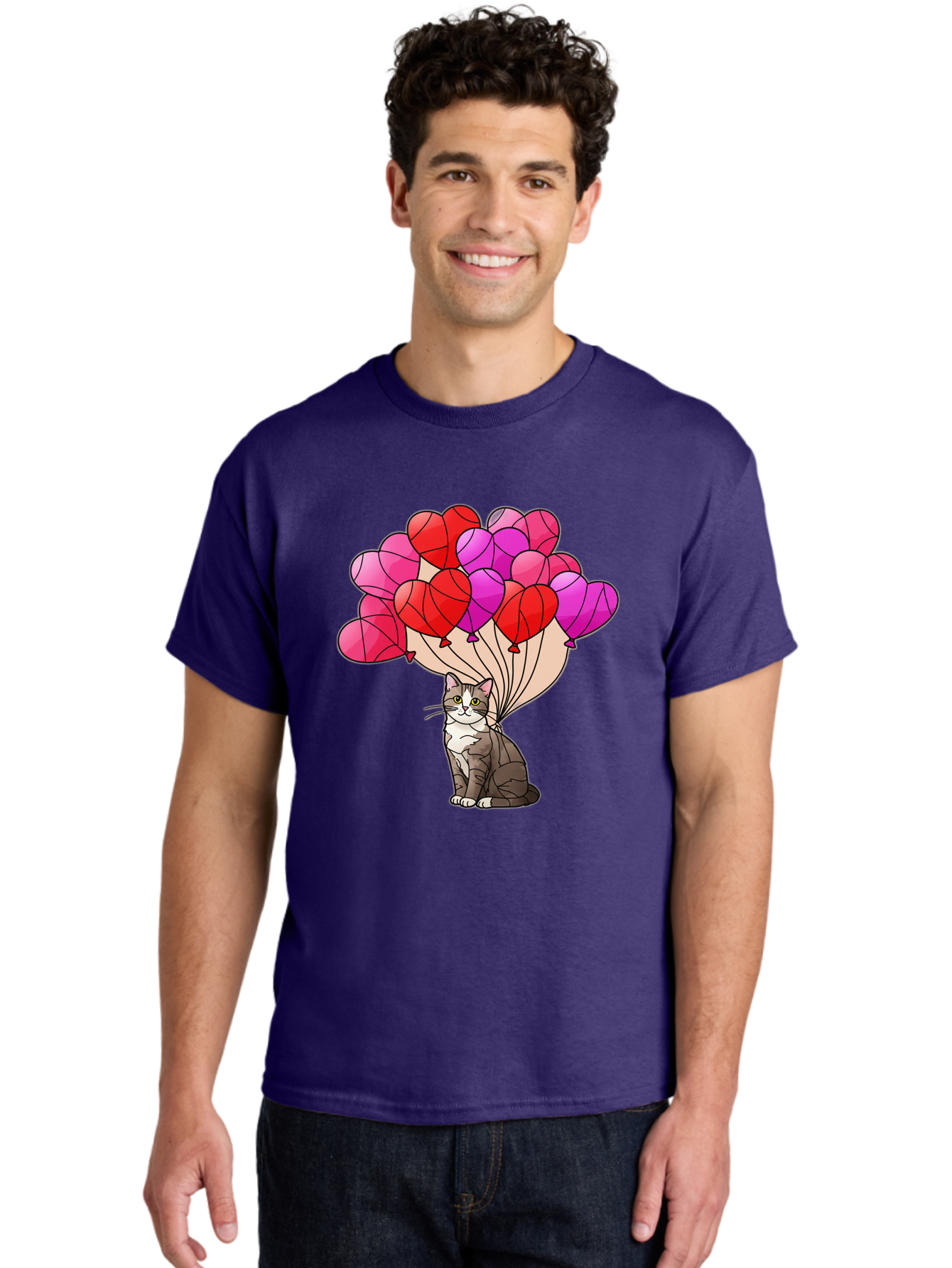 Cat-With-Heart-Balloons-2 Men'S Graphic Tee, 100% Cotton, Comfortable Casual Summer Wear, Machine Washable, Vintage Camera, Old Camera, Antique Camera, Black Camera, Classic Photography, Photography Equipment, Nostalgic Device, Film Camera, Bah714