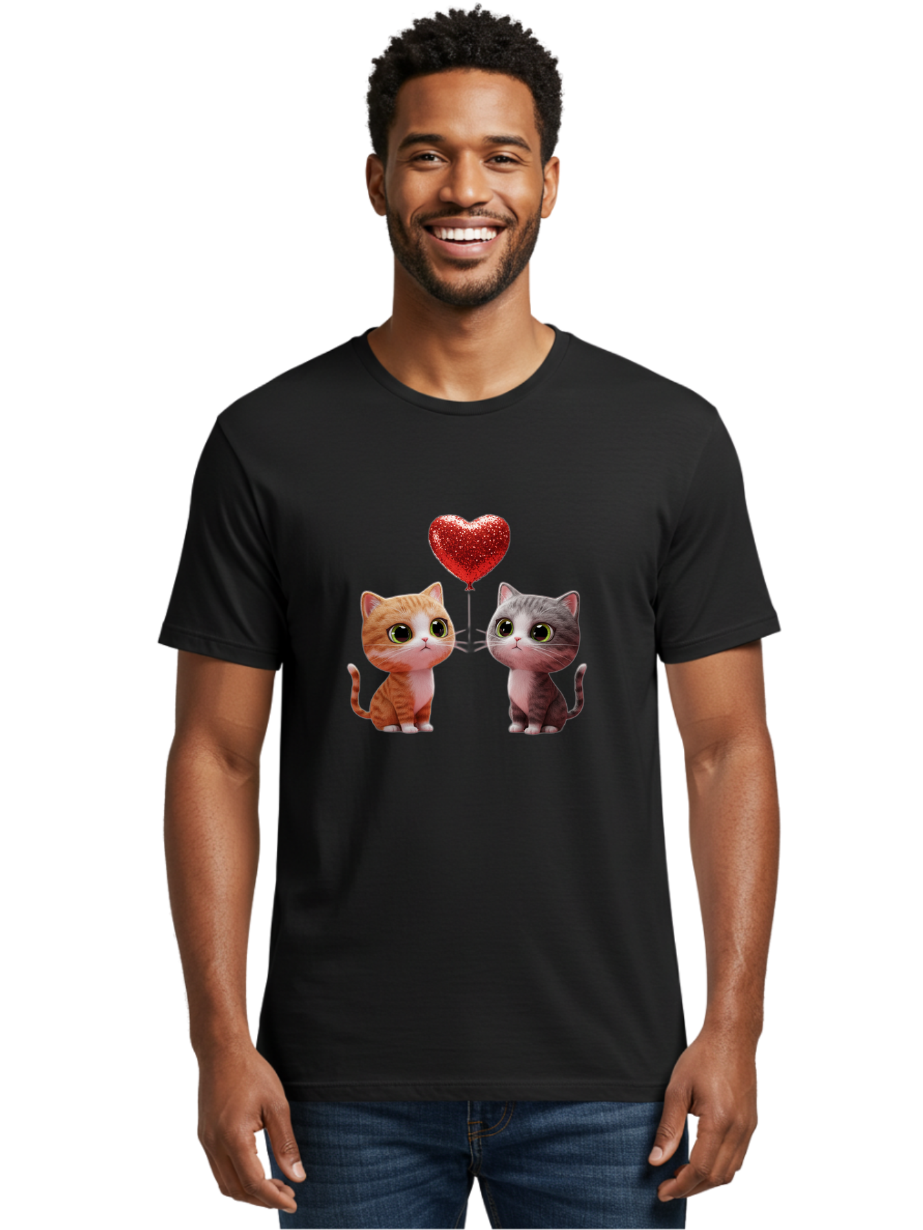 Cats-With-Heart-Balloon-1 Men'S Graphic Tee, 100% Cotton, Comfortable Casual Summer Wear, Machine Washable, Vintage Camera, Old Camera, Antique Camera, Black Camera, Classic Photography, Photography Equipment, Nostalgic Device, Film Camera, Bah722
