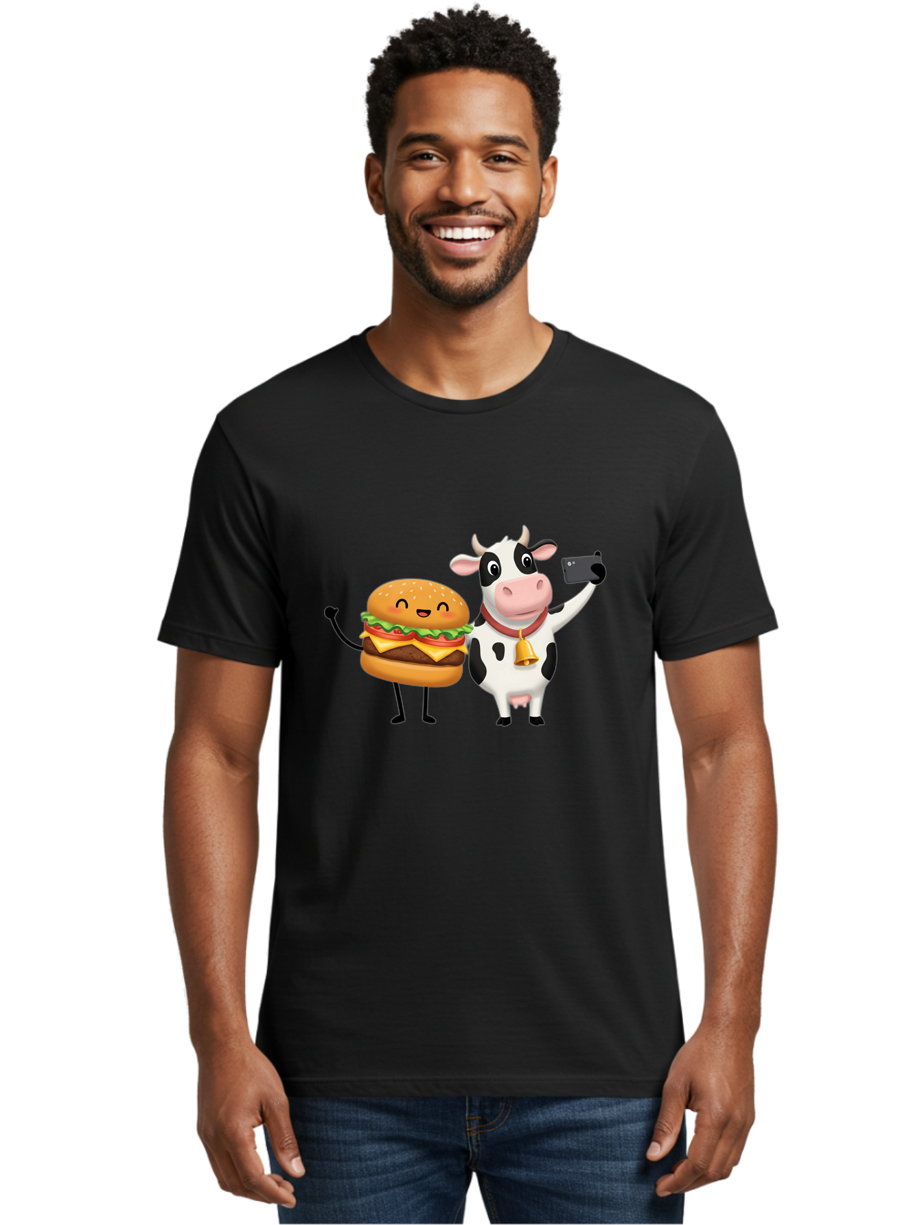 Cheeseburger-Cow Men'S Graphic Tee, 100% Cotton, Comfortable Casual Summer Wear, Machine Washable, Vintage Camera, Old Camera, Antique Camera, Black Camera, Classic Photography, Photography Equipment, Nostalgic Device, Film Camera, Camera Art Bah727