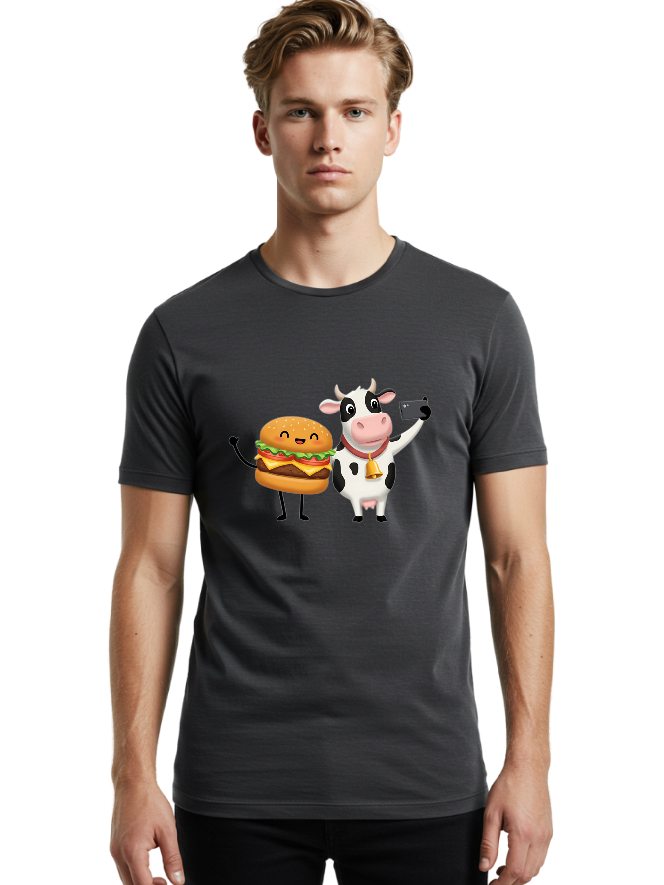 Cheeseburger-Cow Men'S Graphic Tee, 100% Cotton, Comfortable Casual Summer Wear, Machine Washable, Vintage Camera, Old Camera, Antique Camera, Black Camera, Classic Photography, Photography Equipment, Nostalgic Device, Film Camera, Camera Art Bah727