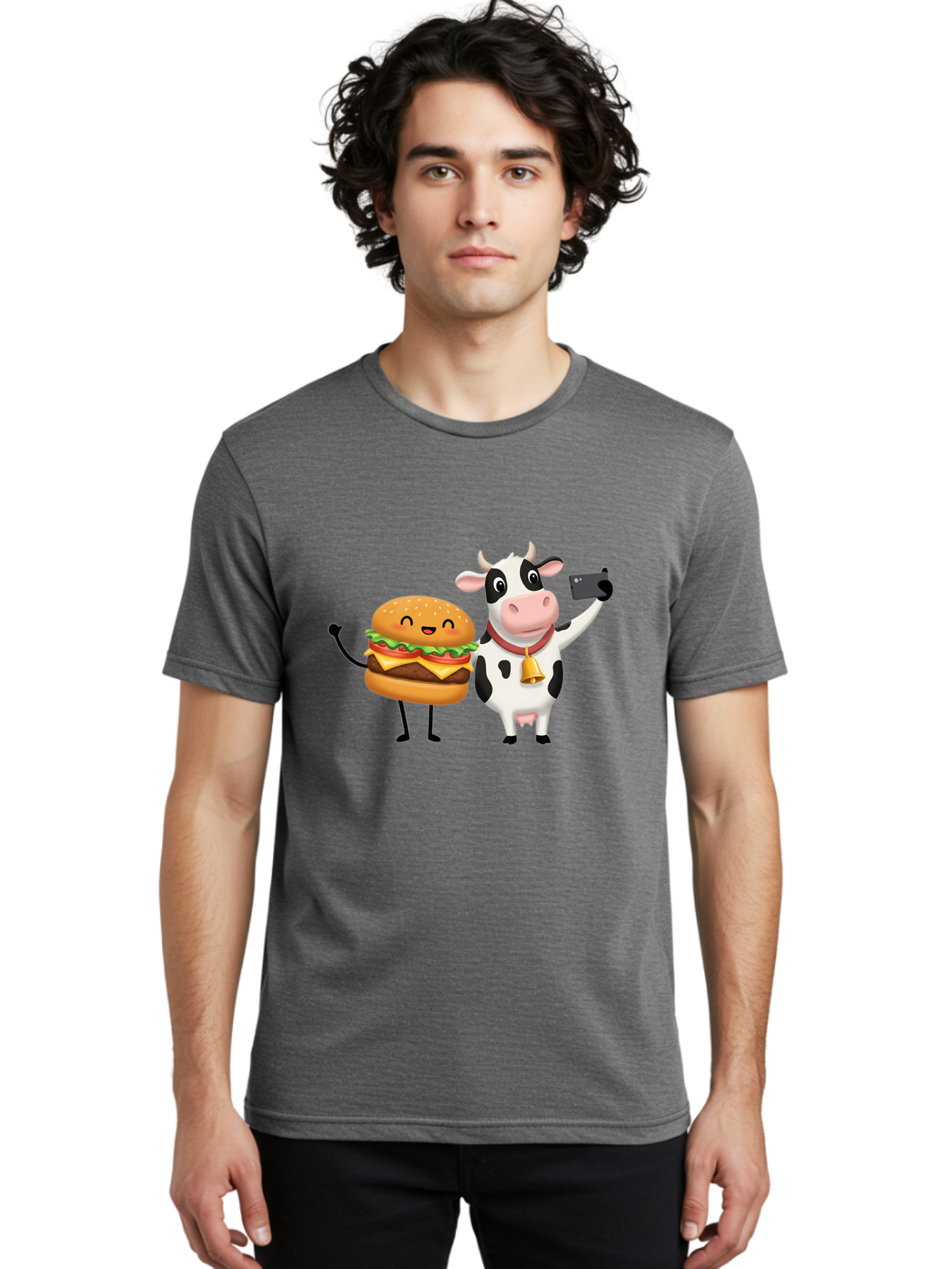 Cheeseburger-Cow Men'S Graphic Tee, 100% Cotton, Comfortable Casual Summer Wear, Machine Washable, Vintage Camera, Old Camera, Antique Camera, Black Camera, Classic Photography, Photography Equipment, Nostalgic Device, Film Camera, Camera Art Bah727