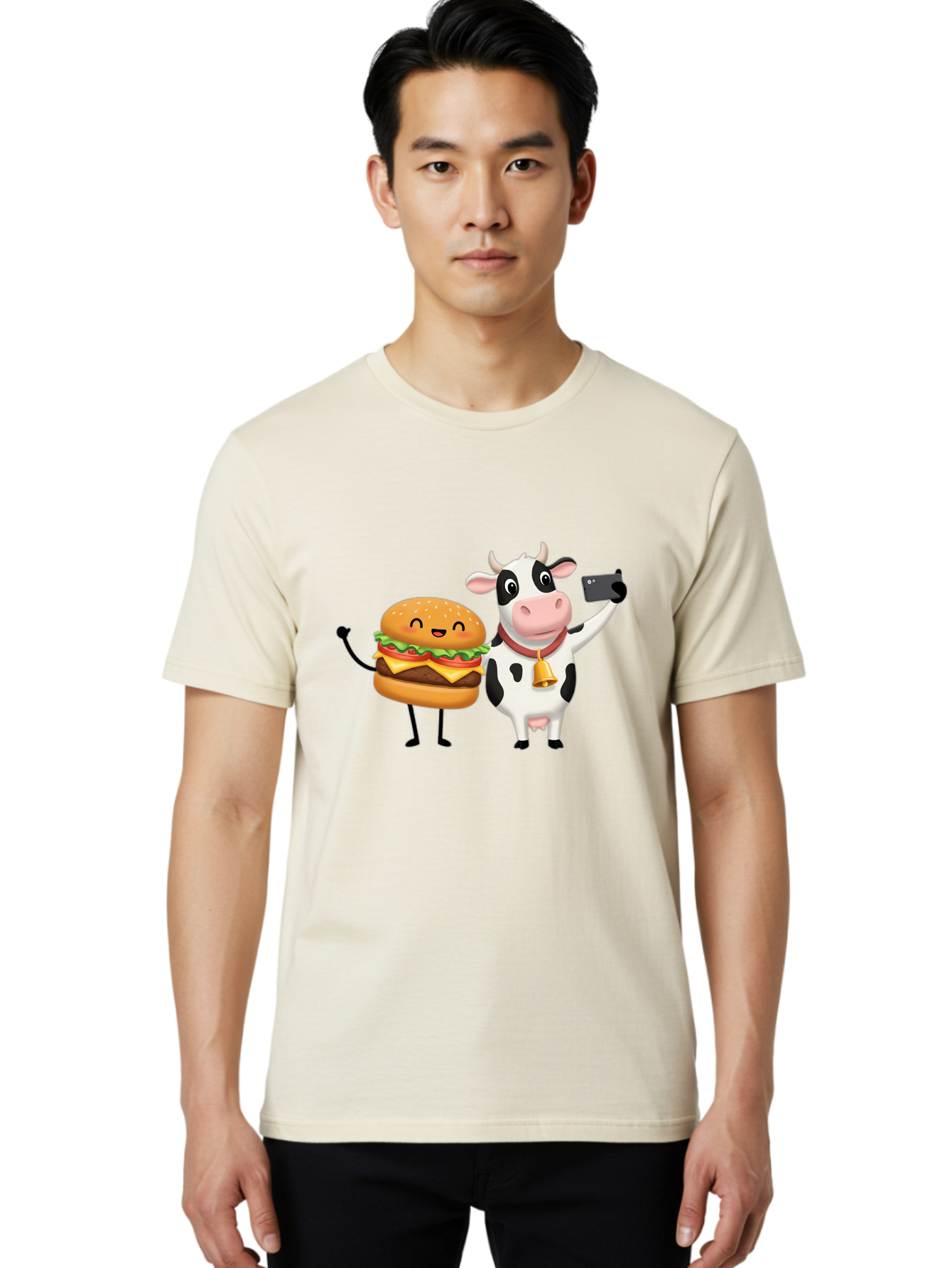 Cheeseburger-Cow Men'S Graphic Tee, 100% Cotton, Comfortable Casual Summer Wear, Machine Washable, Vintage Camera, Old Camera, Antique Camera, Black Camera, Classic Photography, Photography Equipment, Nostalgic Device, Film Camera, Camera Art Bah727