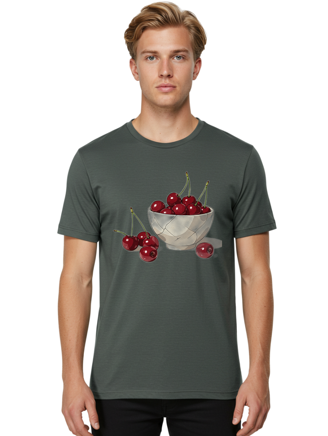 Cherries-1 Men'S Graphic Tee, 100% Cotton, Comfortable Casual Summer Wear, Machine Washable, Vintage Camera, Old Camera, Antique Camera, Black Camera, Classic Photography, Photography Equipment, Nostalgic Device, Film Camera, Camera Art Bah729