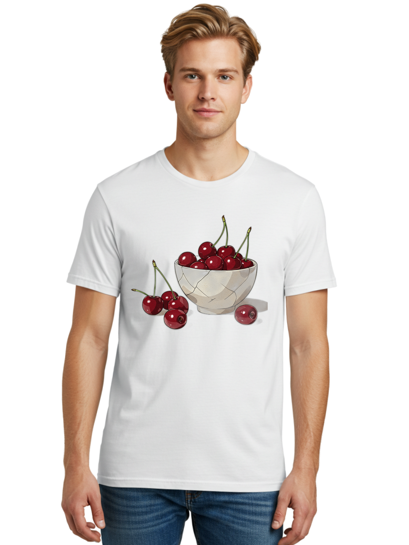 Cherries-1 Men'S Graphic Tee, 100% Cotton, Comfortable Casual Summer Wear, Machine Washable, Vintage Camera, Old Camera, Antique Camera, Black Camera, Classic Photography, Photography Equipment, Nostalgic Device, Film Camera, Camera Art Bah729