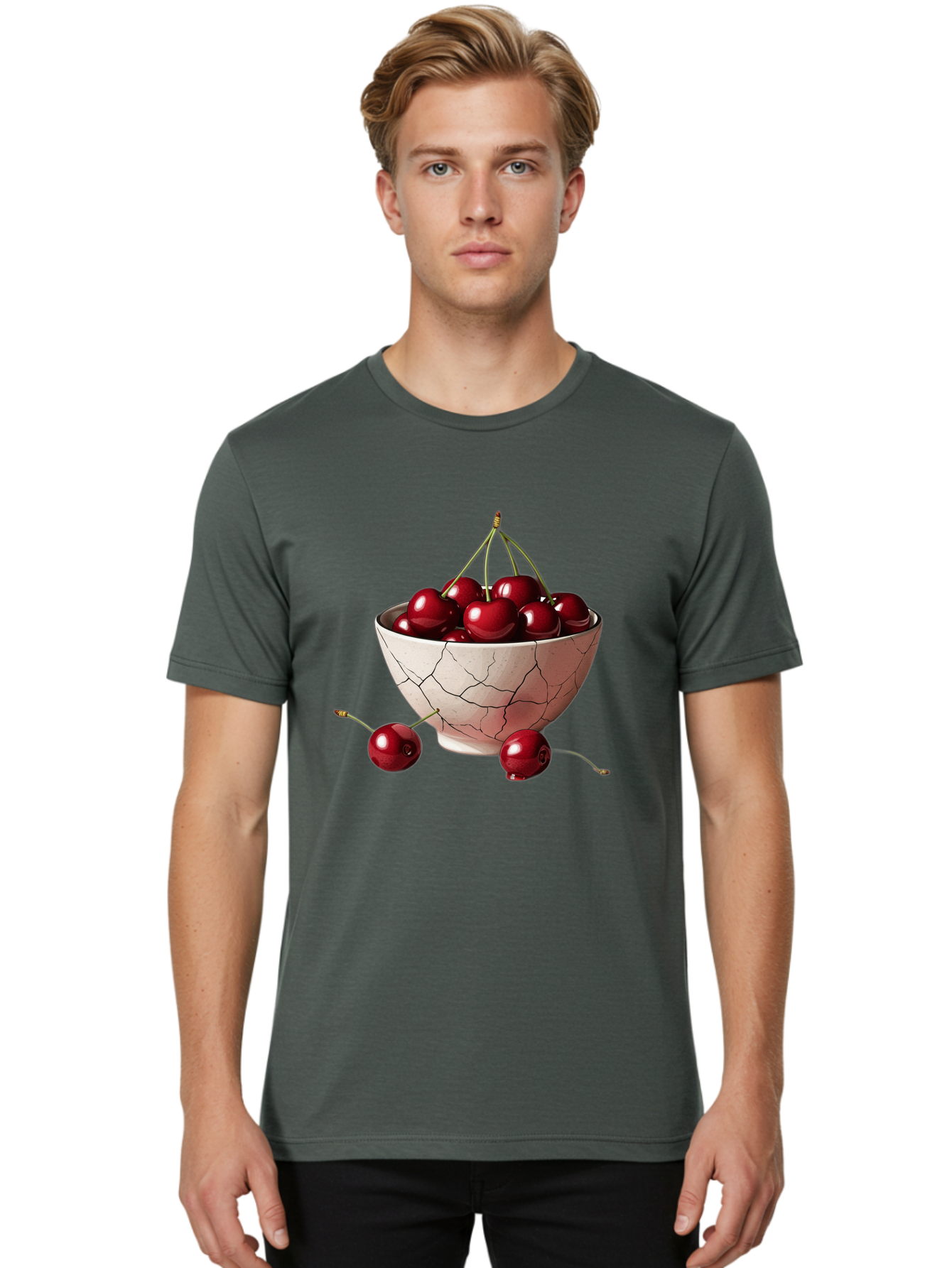 Cherries-2 Men'S Graphic Tee, 100% Cotton, Comfortable Casual Summer Wear, Machine Washable, Vintage Camera, Old Camera, Antique Camera, Black Camera, Classic Photography, Photography Equipment, Nostalgic Device, Film Camera, Camera Art Bah730