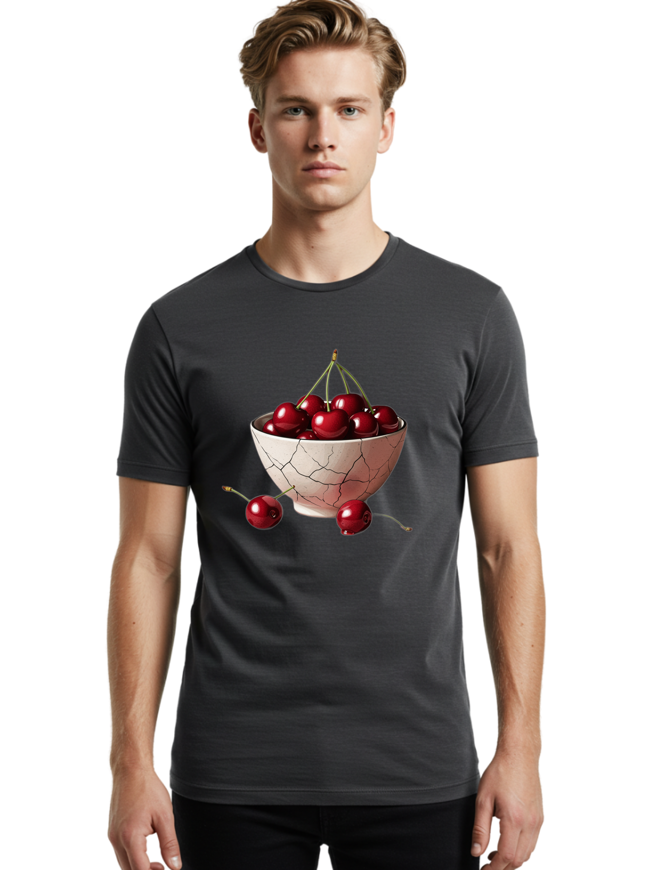 Cherries-2 Men'S Graphic Tee, 100% Cotton, Comfortable Casual Summer Wear, Machine Washable, Vintage Camera, Old Camera, Antique Camera, Black Camera, Classic Photography, Photography Equipment, Nostalgic Device, Film Camera, Camera Art Bah730