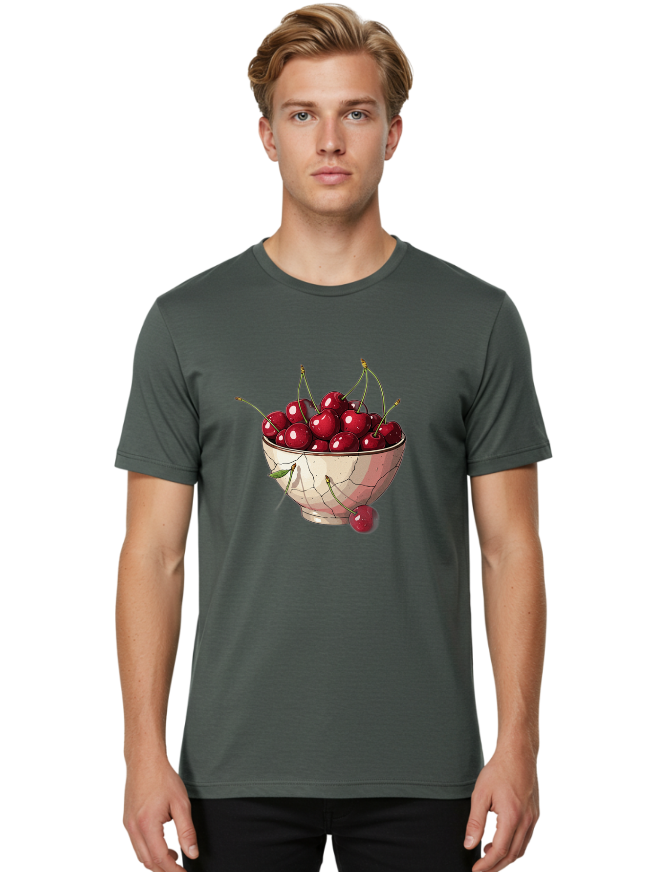 Cherries-In-Bowl-1 Men'S Graphic Tee, 100% Cotton, Comfortable Casual Summer Wear, Machine Washable, Vintage Camera, Old Camera, Antique Camera, Black Camera, Classic Photography, Photography Equipment, Nostalgic Device, Film Camera, Bah732