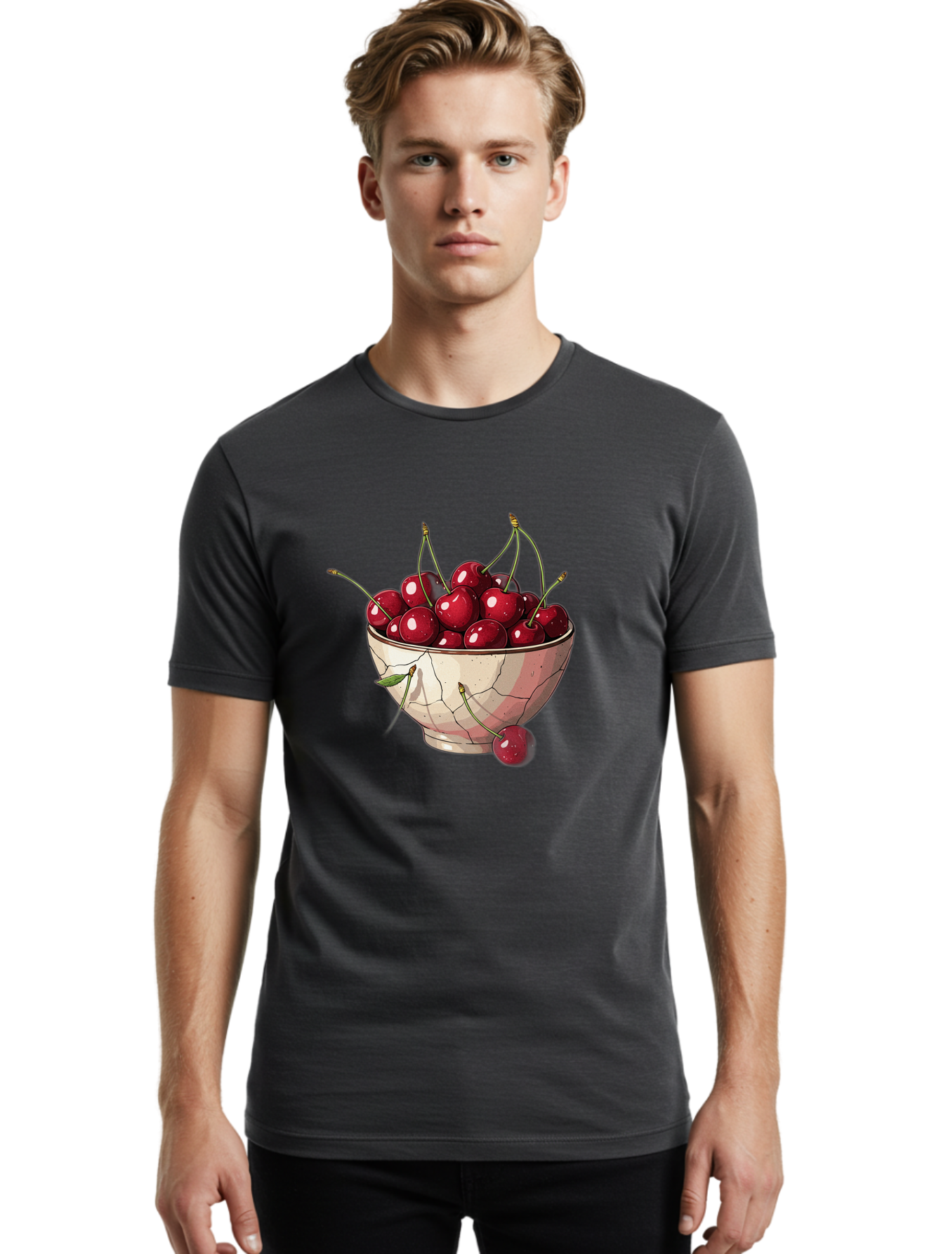 Cherries-In-Bowl-1 Men'S Graphic Tee, 100% Cotton, Comfortable Casual Summer Wear, Machine Washable, Vintage Camera, Old Camera, Antique Camera, Black Camera, Classic Photography, Photography Equipment, Nostalgic Device, Film Camera, Bah732