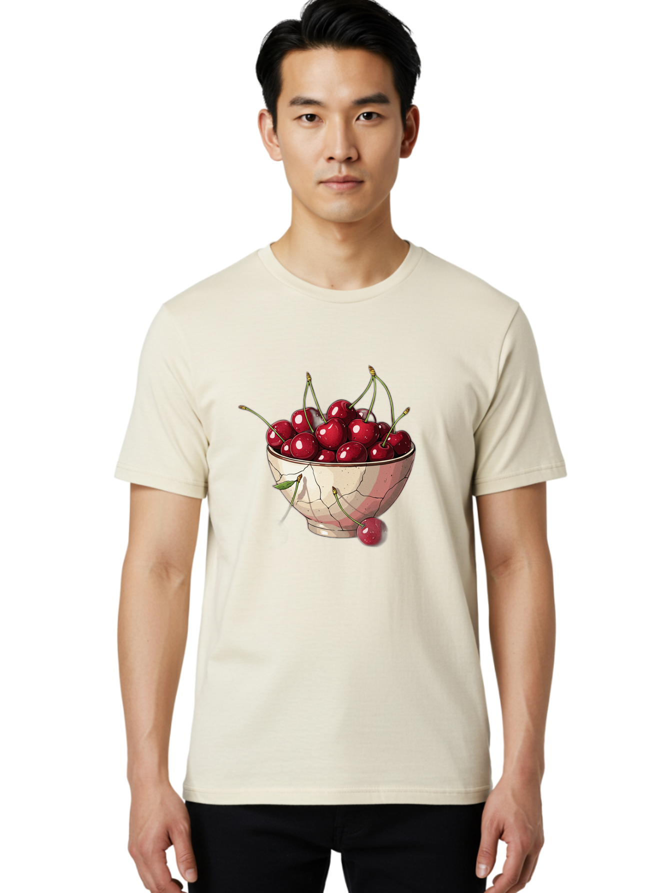 Cherries-In-Bowl-1 Men'S Graphic Tee, 100% Cotton, Comfortable Casual Summer Wear, Machine Washable, Vintage Camera, Old Camera, Antique Camera, Black Camera, Classic Photography, Photography Equipment, Nostalgic Device, Film Camera, Bah732