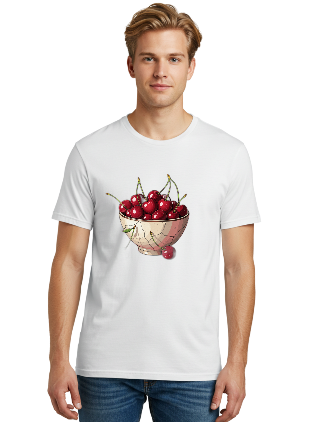 Cherries-In-Bowl-1 Men'S Graphic Tee, 100% Cotton, Comfortable Casual Summer Wear, Machine Washable, Vintage Camera, Old Camera, Antique Camera, Black Camera, Classic Photography, Photography Equipment, Nostalgic Device, Film Camera, Bah732