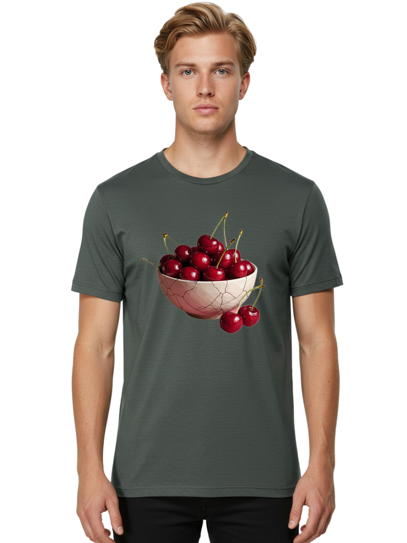 Cherries-In-Cracked-Bowl-1 Men'S Graphic Tee, 100% Cotton, Comfortable Casual Summer Wear, Machine Washable, Vintage Camera, Old Camera, Antique Camera, Black Camera, Classic Photography, Photography Equipment, Nostalgic Device, Film Camera, Bah736