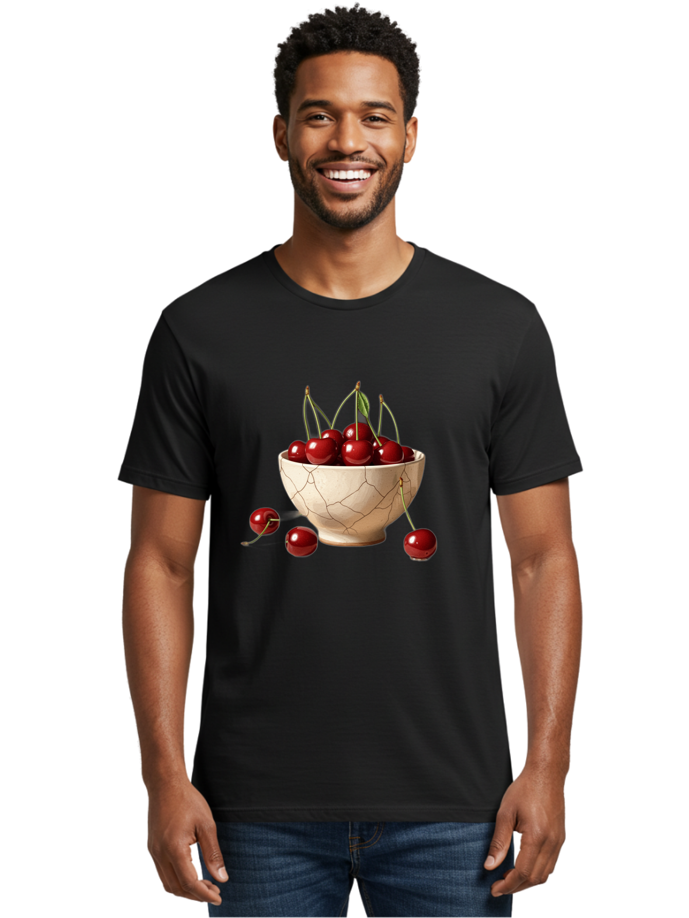 Cherries-In-Kintsugi-Bowl-1 Men'S Graphic Tee, 100% Cotton, Comfortable Casual Summer Wear, Machine Washable, Vintage Camera, Old Camera, Antique Camera, Black Camera, Classic Photography, Photography Equipment, Nostalgic Device, Film Camera, Bah739