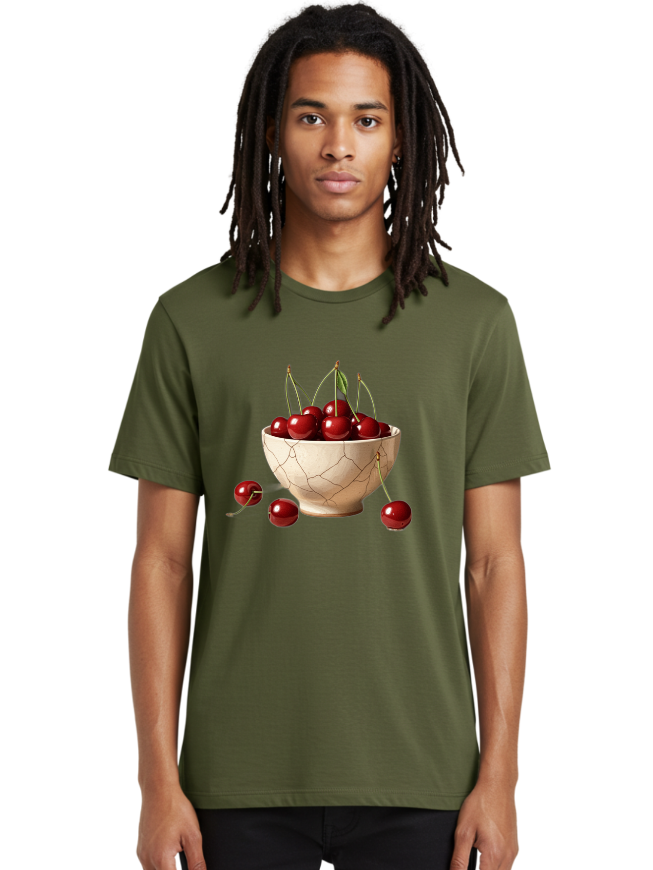 Cherries-In-Kintsugi-Bowl-1 Men'S Graphic Tee, 100% Cotton, Comfortable Casual Summer Wear, Machine Washable, Vintage Camera, Old Camera, Antique Camera, Black Camera, Classic Photography, Photography Equipment, Nostalgic Device, Film Camera, Bah739