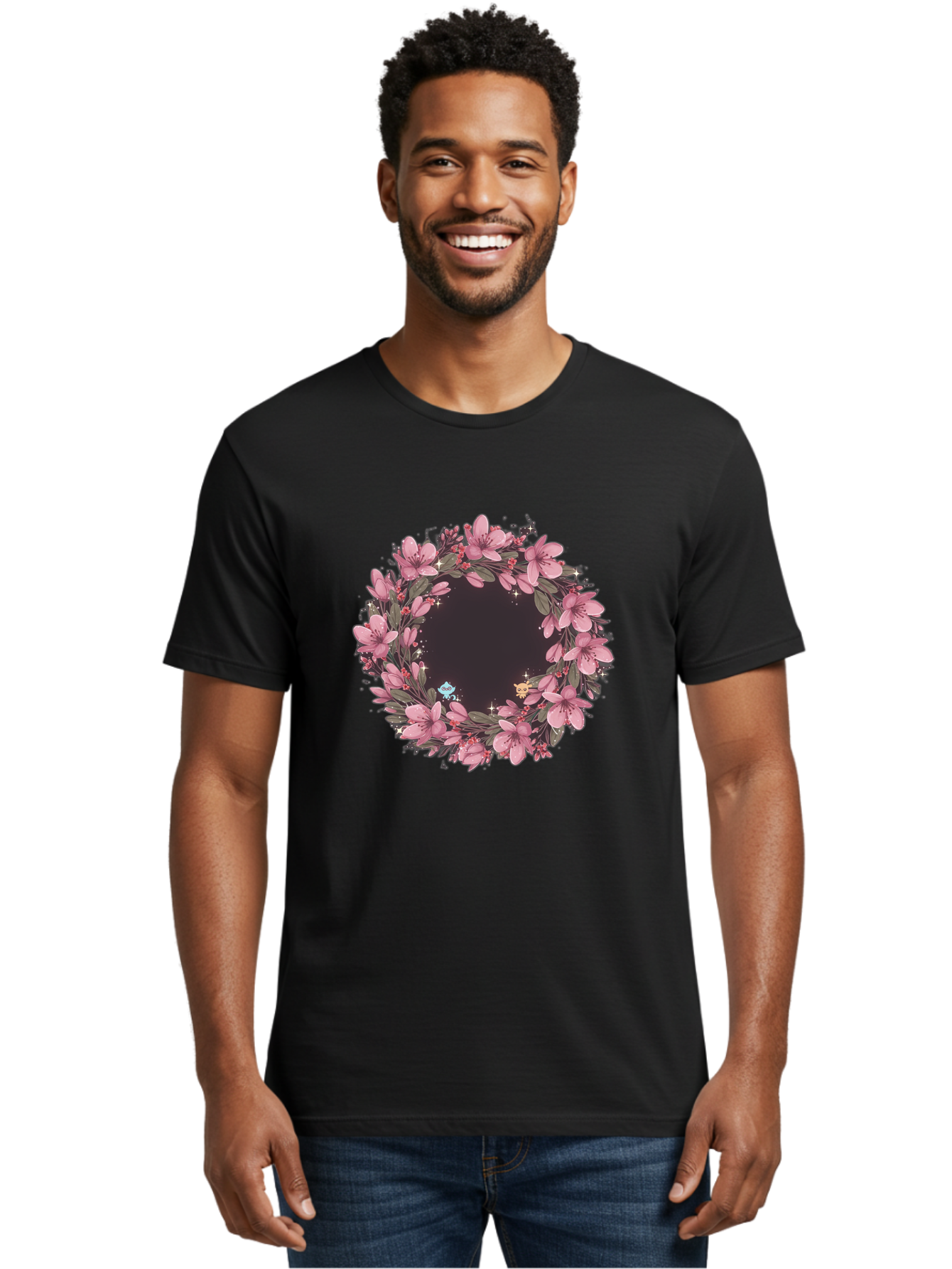 Cherry-Blossom-Wreath Men'S Graphic Tee, 100% Cotton, Comfortable Casual Summer Wear, Machine Washable, Vintage Camera, Old Camera, Antique Camera, Black Camera, Classic Photography, Photography Equipment, Nostalgic Device, Film Camera, Bah743
