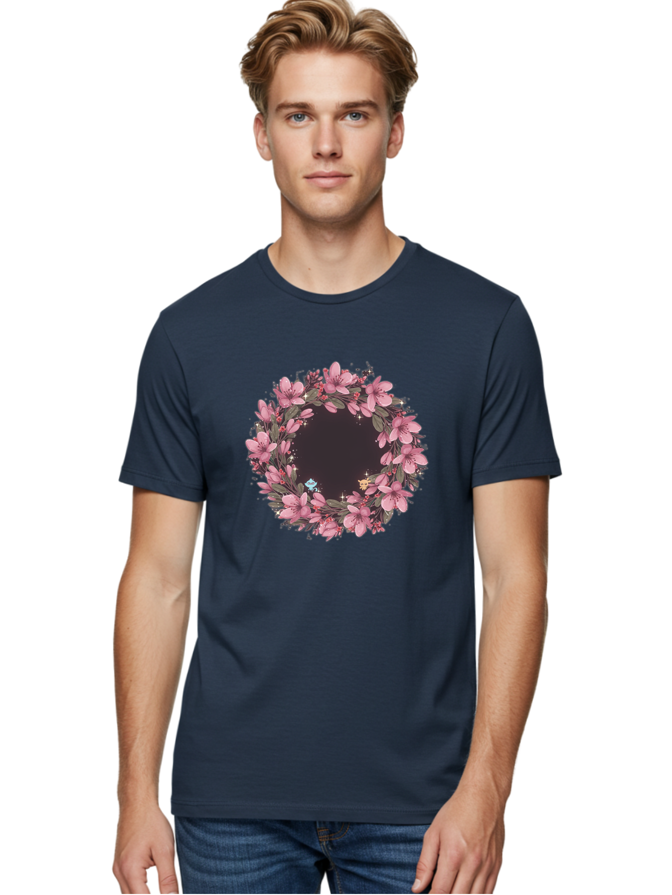 Cherry-Blossom-Wreath Men'S Graphic Tee, 100% Cotton, Comfortable Casual Summer Wear, Machine Washable, Vintage Camera, Old Camera, Antique Camera, Black Camera, Classic Photography, Photography Equipment, Nostalgic Device, Film Camera, Bah743