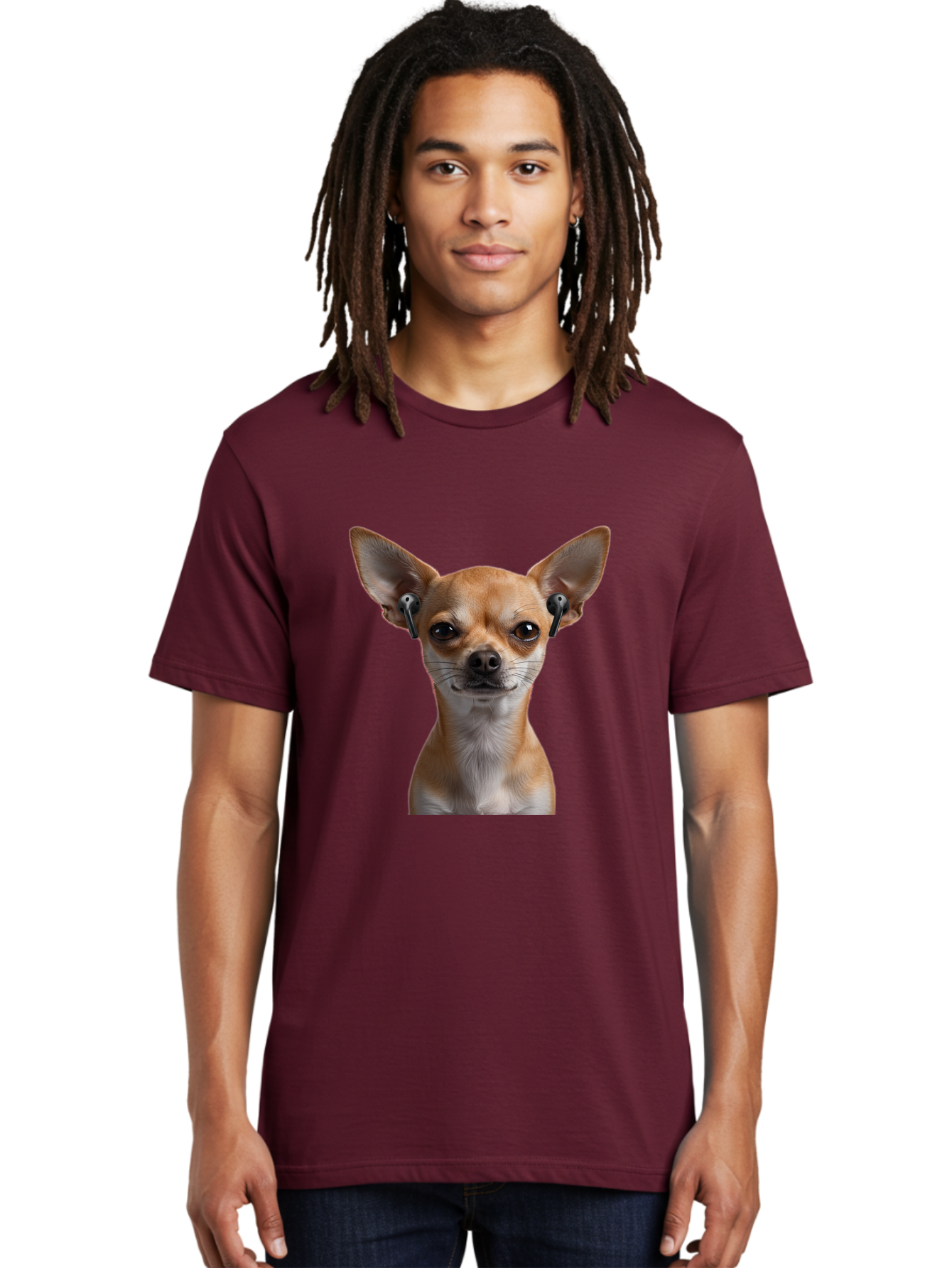 Chihuahua-With-Earbuds Men'S Graphic Tee, 100% Cotton, Comfortable Casual Summer Wear, Machine Washable, Vintage Camera, Old Camera, Antique Camera, Black Camera, Classic Photography, Photography Equipment, Nostalgic Device, Film Camera, Bah750