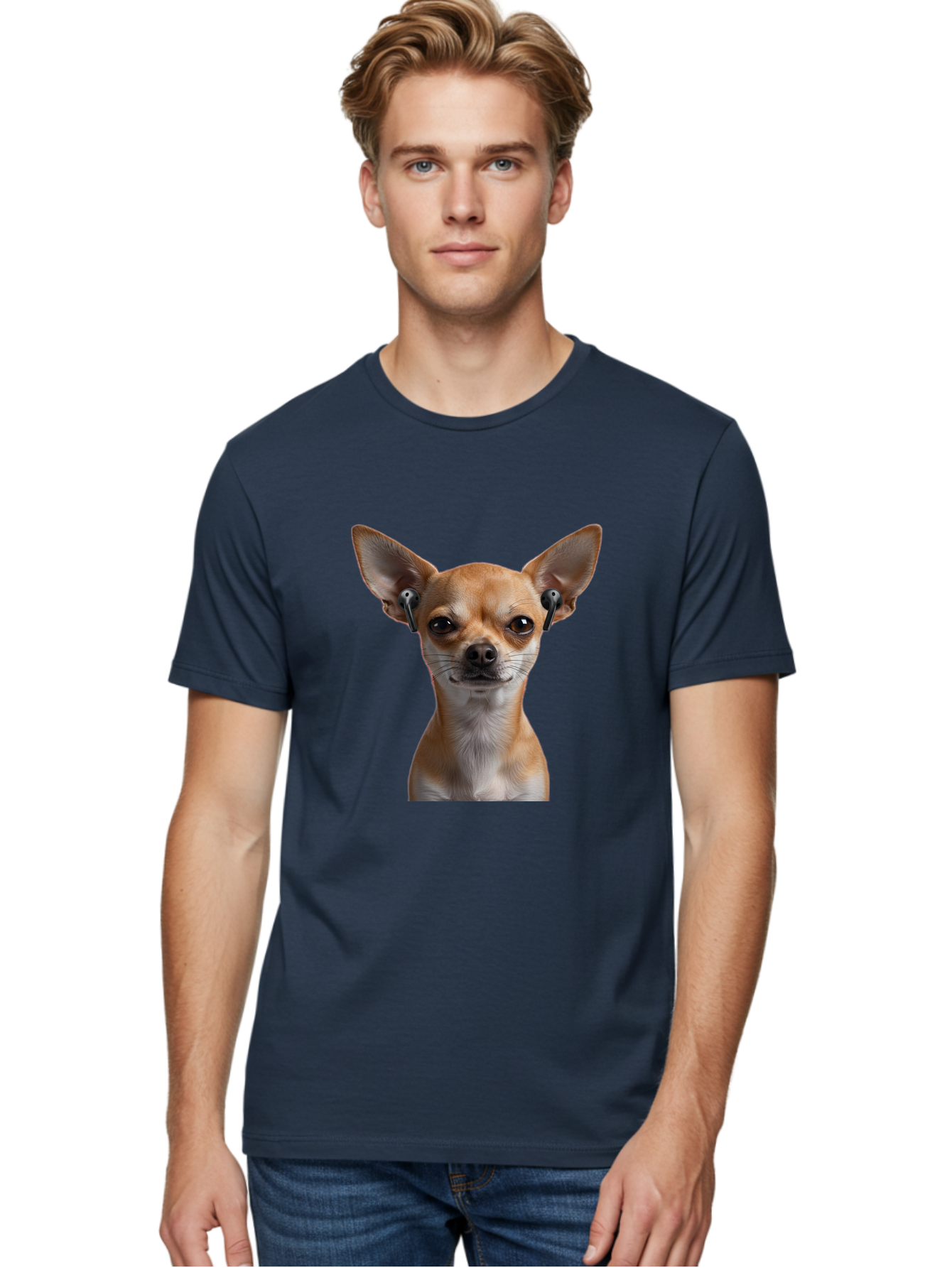 Chihuahua-With-Earbuds Men'S Graphic Tee, 100% Cotton, Comfortable Casual Summer Wear, Machine Washable, Vintage Camera, Old Camera, Antique Camera, Black Camera, Classic Photography, Photography Equipment, Nostalgic Device, Film Camera, Bah750