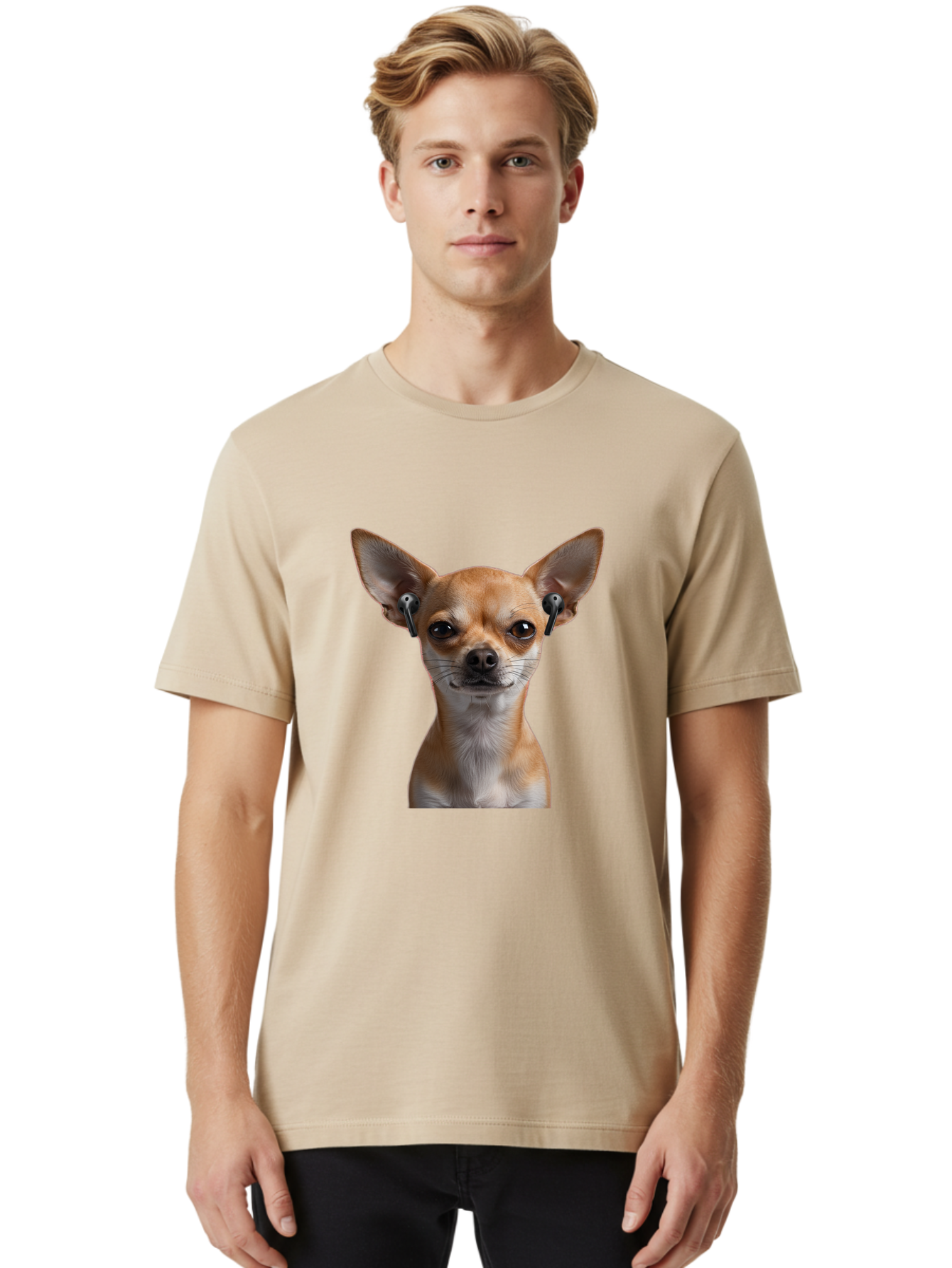 Chihuahua-With-Earbuds Men'S Graphic Tee, 100% Cotton, Comfortable Casual Summer Wear, Machine Washable, Vintage Camera, Old Camera, Antique Camera, Black Camera, Classic Photography, Photography Equipment, Nostalgic Device, Film Camera, Bah750