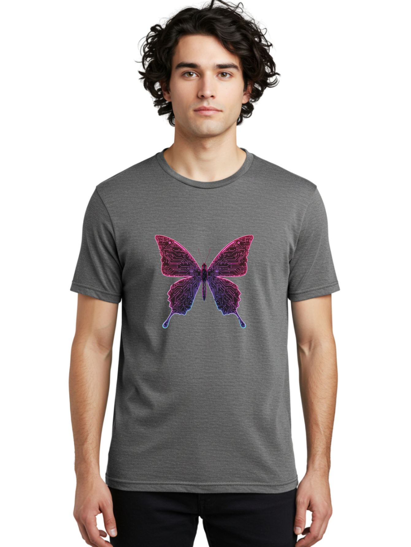 Circuit-Butterfly-2 Men'S Graphic Tee, 100% Cotton, Comfortable Casual Summer Wear, Machine Washable, Vintage Camera, Old Camera, Antique Camera, Black Camera, Classic Photography, Photography Equipment, Nostalgic Device, Film Camera, Bah753