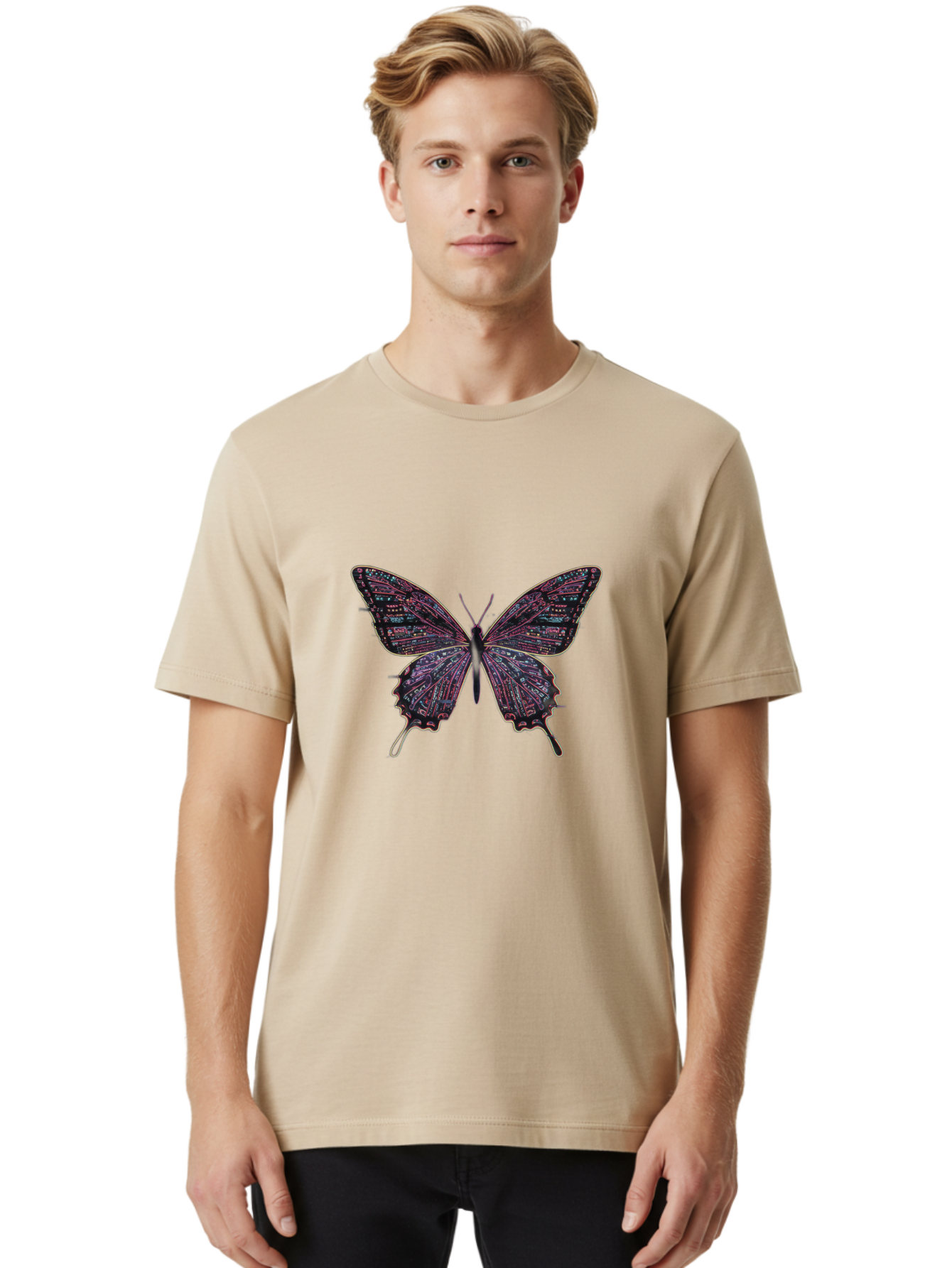Circuit-Butterfly-3 Men'S Graphic Tee, 100% Cotton, Comfortable Casual Summer Wear, Machine Washable, Vintage Camera, Old Camera, Antique Camera, Black Camera, Classic Photography, Photography Equipment, Nostalgic Device, Film Camera, Bah754