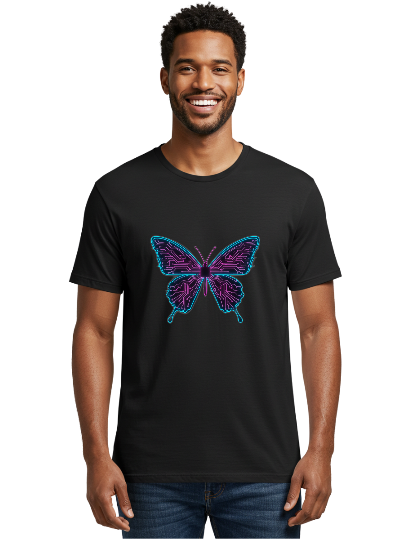 Circuit-Butterfly Men'S Graphic Tee, 100% Cotton, Comfortable Casual Summer Wear, Machine Washable, Vintage Camera, Old Camera, Antique Camera, Black Camera, Classic Photography, Photography Equipment, Nostalgic Device, Film Camera, Camera Art Bah755