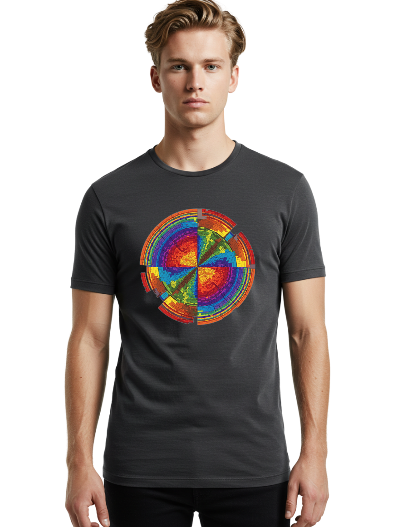 Circular-Mosaic Men'S Graphic Tee, 100% Cotton, Comfortable Casual Summer Wear, Machine Washable, Vintage Camera, Old Camera, Antique Camera, Black Camera, Classic Photography, Photography Equipment, Nostalgic Device, Film Camera, Camera Art Bah759