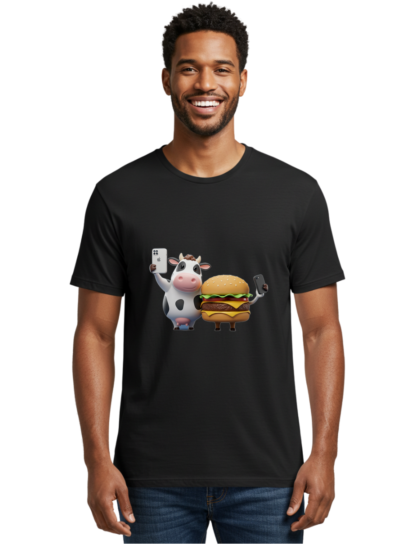 Cow-And-Burger-1 Men'S Graphic Tee, 100% Cotton, Comfortable Casual Summer Wear, Machine Washable, Vintage Camera, Old Camera, Antique Camera, Black Camera, Classic Photography, Photography Equipment, Nostalgic Device, Film Camera, Camera Art Bah788