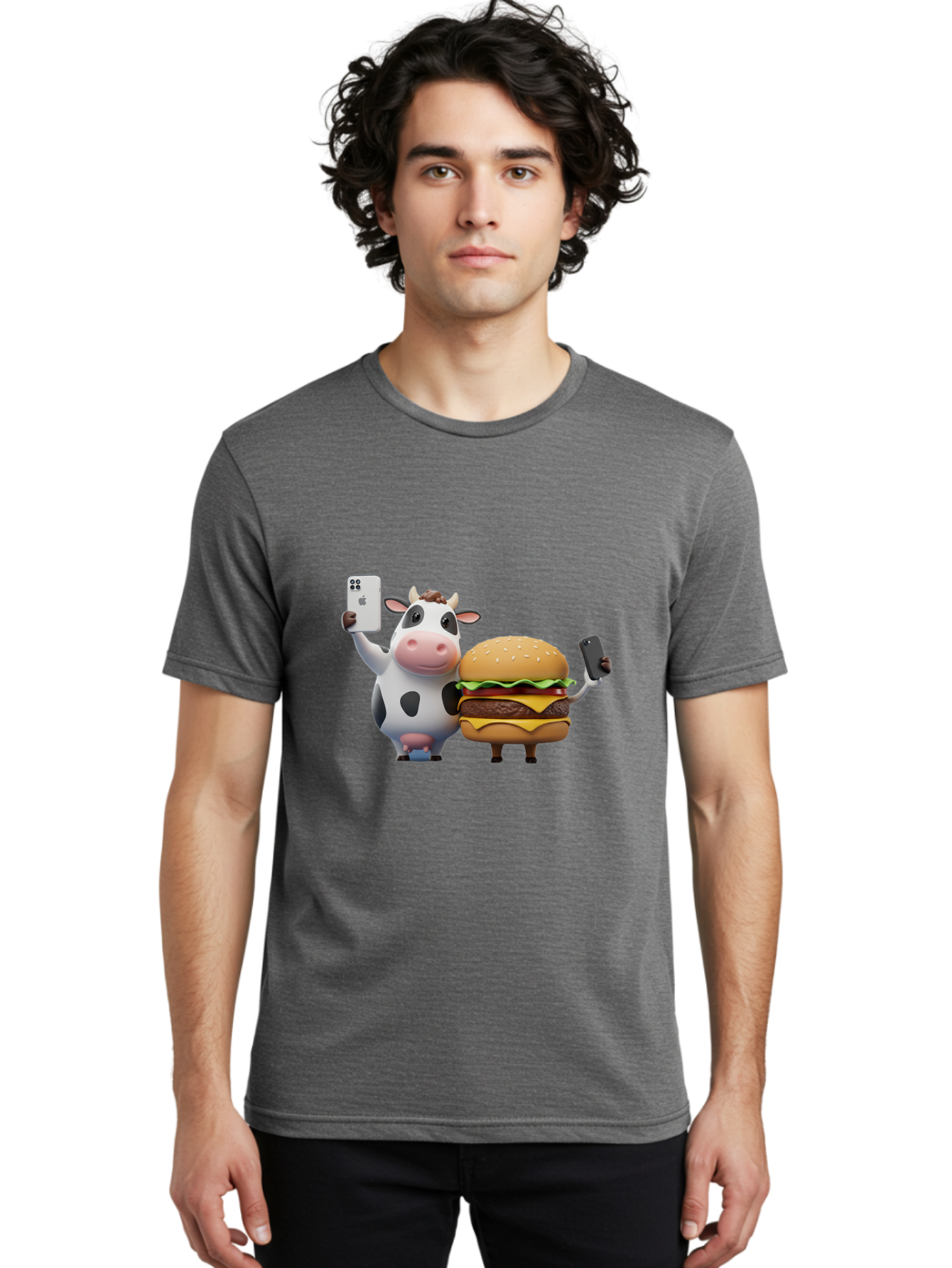 Cow-And-Burger-1 Men'S Graphic Tee, 100% Cotton, Comfortable Casual Summer Wear, Machine Washable, Vintage Camera, Old Camera, Antique Camera, Black Camera, Classic Photography, Photography Equipment, Nostalgic Device, Film Camera, Camera Art Bah788
