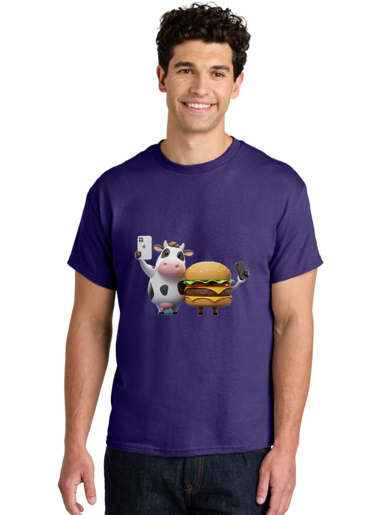 Cow-And-Burger-1 Men'S Graphic Tee, 100% Cotton, Comfortable Casual Summer Wear, Machine Washable, Vintage Camera, Old Camera, Antique Camera, Black Camera, Classic Photography, Photography Equipment, Nostalgic Device, Film Camera, Camera Art Bah788