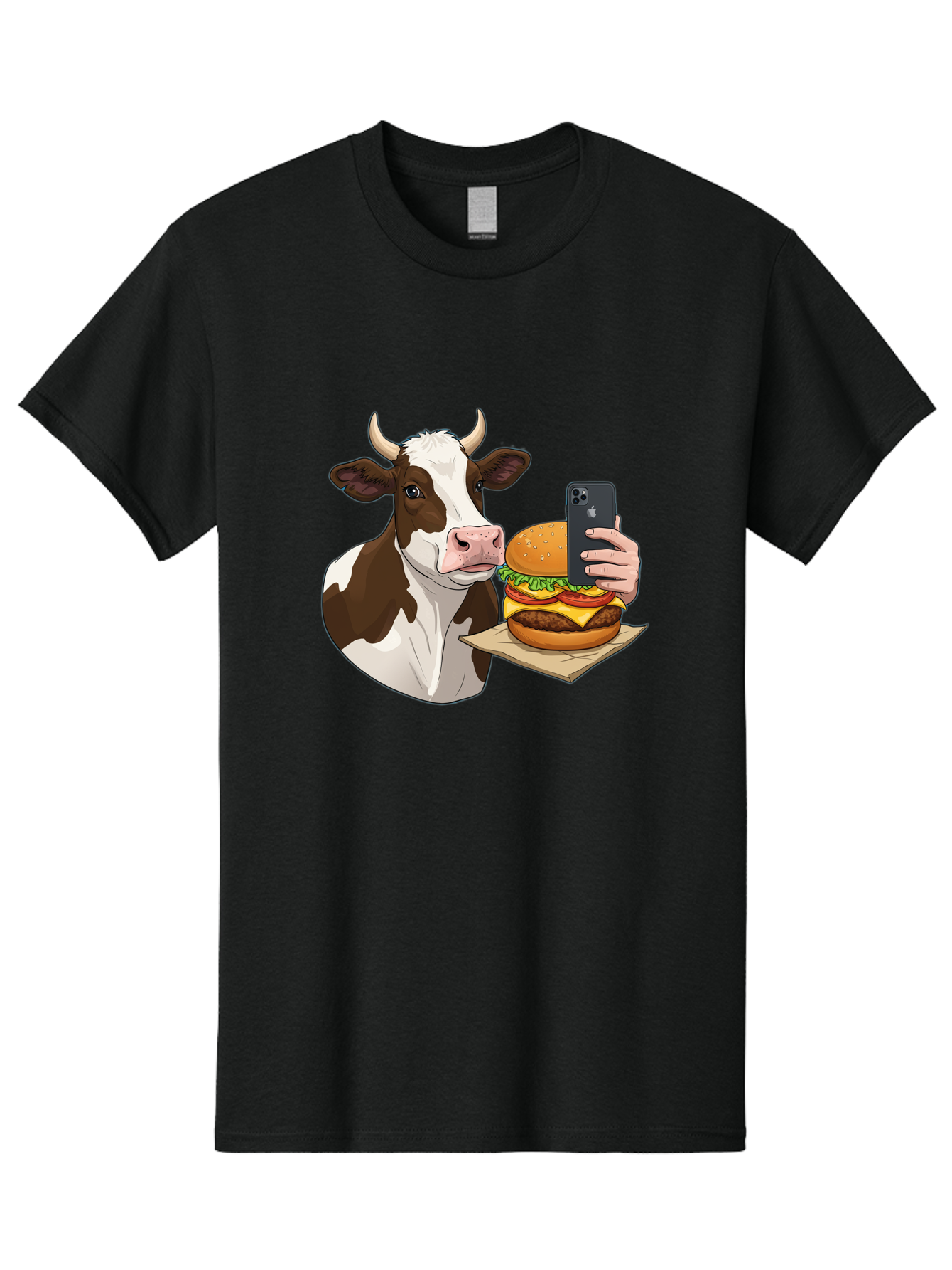 Cow-And-Burger-2 Men'S Graphic Tee, 100% Cotton, Comfortable Casual Summer Wear, Machine Washable, Vintage Camera, Old Camera, Antique Camera, Black Camera, Classic Photography, Photography Equipment, Nostalgic Device, Film Camera, Camera Art Bah789