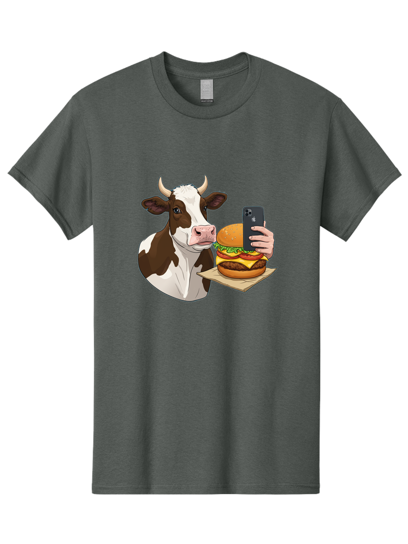 Cow-And-Burger-2 Men'S Graphic Tee, 100% Cotton, Comfortable Casual Summer Wear, Machine Washable, Vintage Camera, Old Camera, Antique Camera, Black Camera, Classic Photography, Photography Equipment, Nostalgic Device, Film Camera, Camera Art Bah789