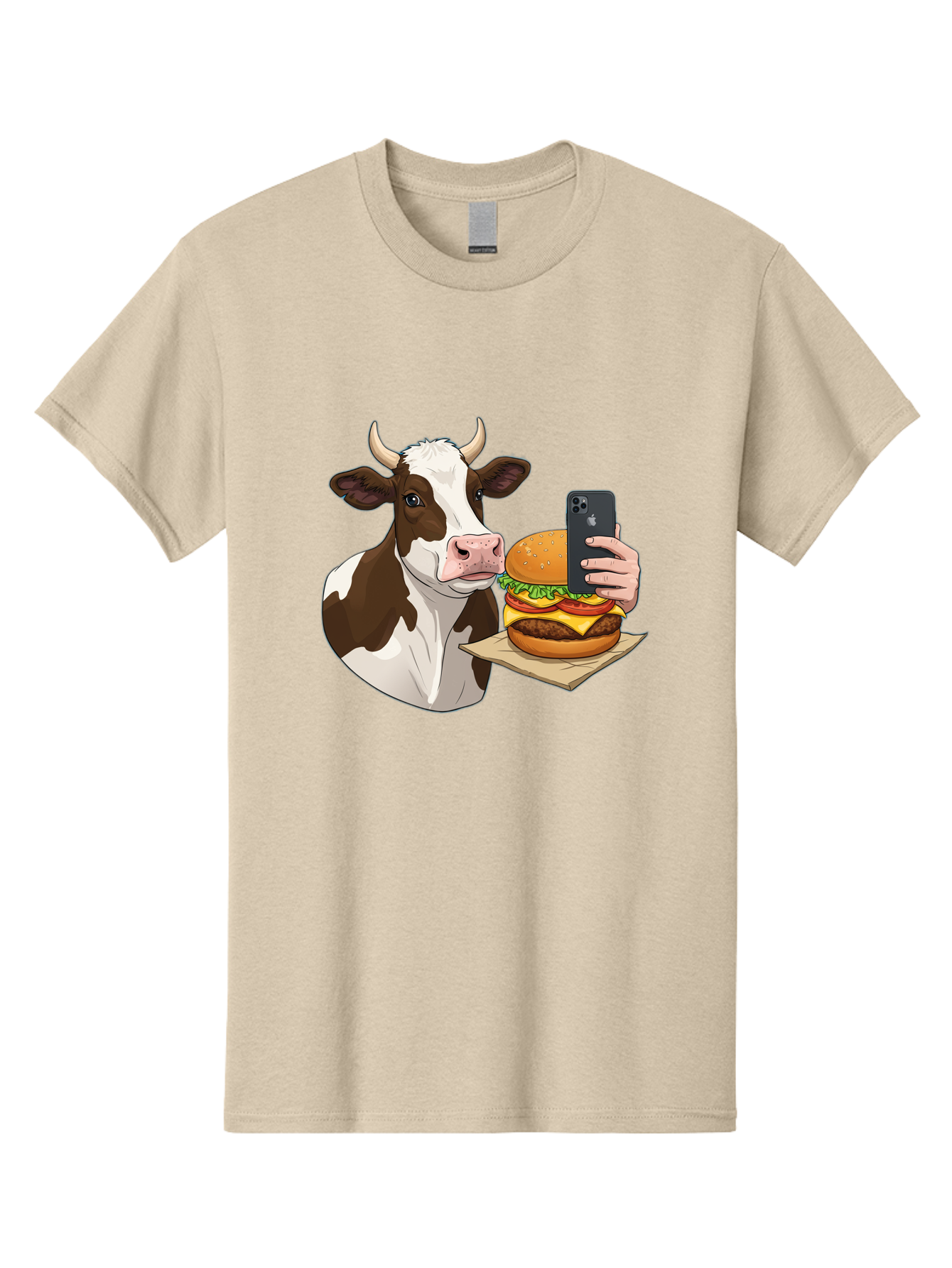 Cow-And-Burger-2 Men'S Graphic Tee, 100% Cotton, Comfortable Casual Summer Wear, Machine Washable, Vintage Camera, Old Camera, Antique Camera, Black Camera, Classic Photography, Photography Equipment, Nostalgic Device, Film Camera, Camera Art Bah789