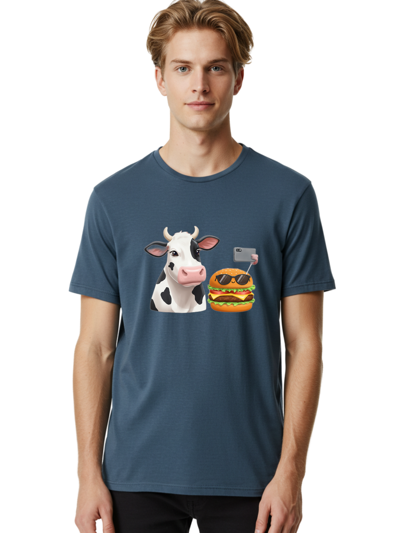 Cow-And-Burger-3 Men'S Graphic Tee, 100% Cotton, Comfortable Casual Summer Wear, Machine Washable, Vintage Camera, Old Camera, Antique Camera, Black Camera, Classic Photography, Photography Equipment, Nostalgic Device, Film Camera, Camera Art Bah790