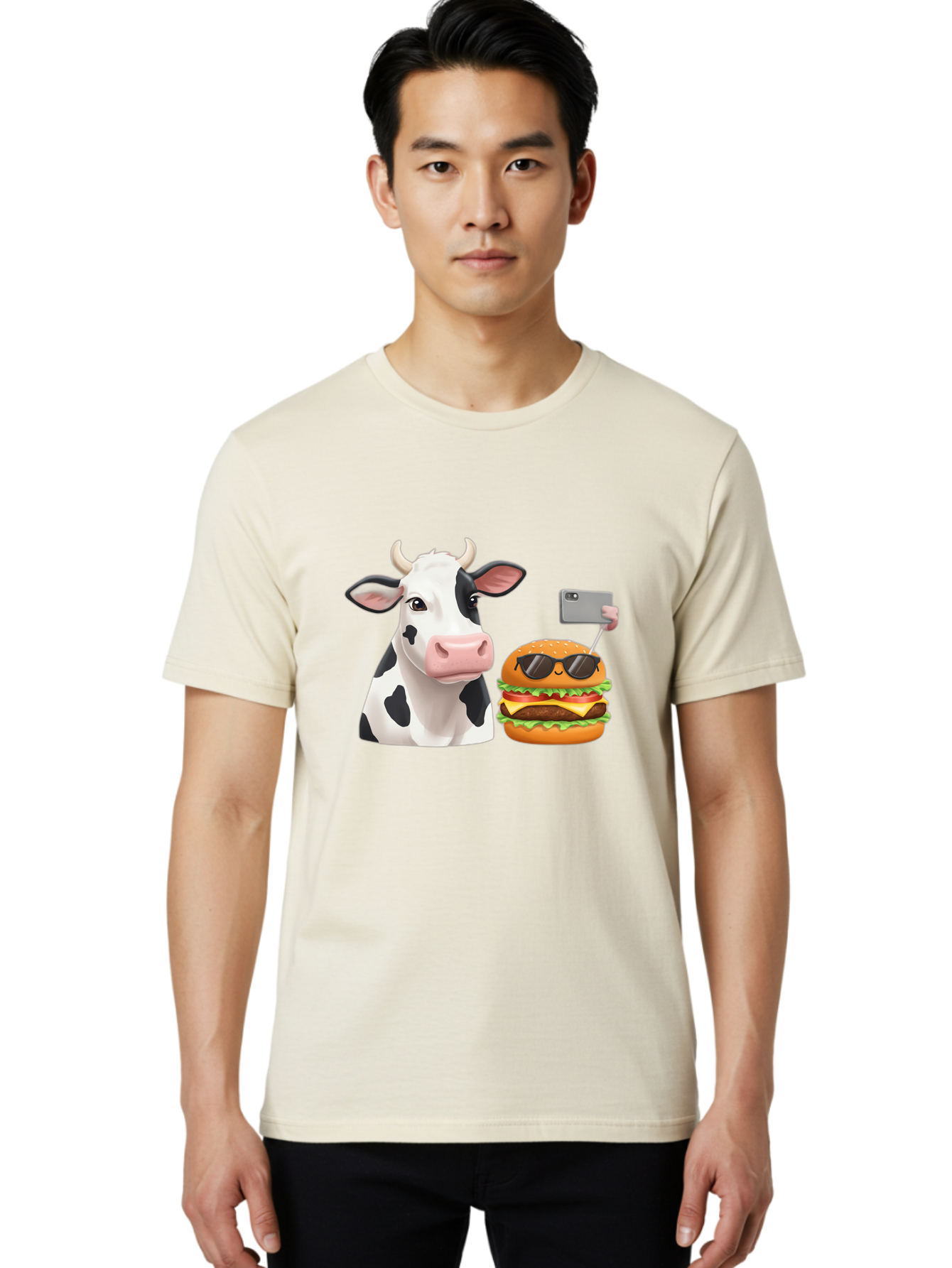 Cow-And-Burger-3 Men'S Graphic Tee, 100% Cotton, Comfortable Casual Summer Wear, Machine Washable, Vintage Camera, Old Camera, Antique Camera, Black Camera, Classic Photography, Photography Equipment, Nostalgic Device, Film Camera, Camera Art Bah790