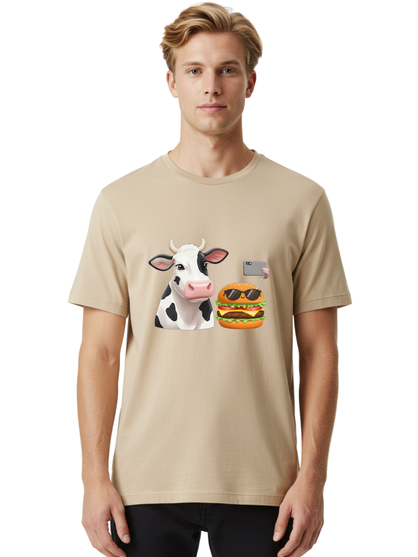 Cow-And-Burger-3 Men'S Graphic Tee, 100% Cotton, Comfortable Casual Summer Wear, Machine Washable, Vintage Camera, Old Camera, Antique Camera, Black Camera, Classic Photography, Photography Equipment, Nostalgic Device, Film Camera, Camera Art Bah790