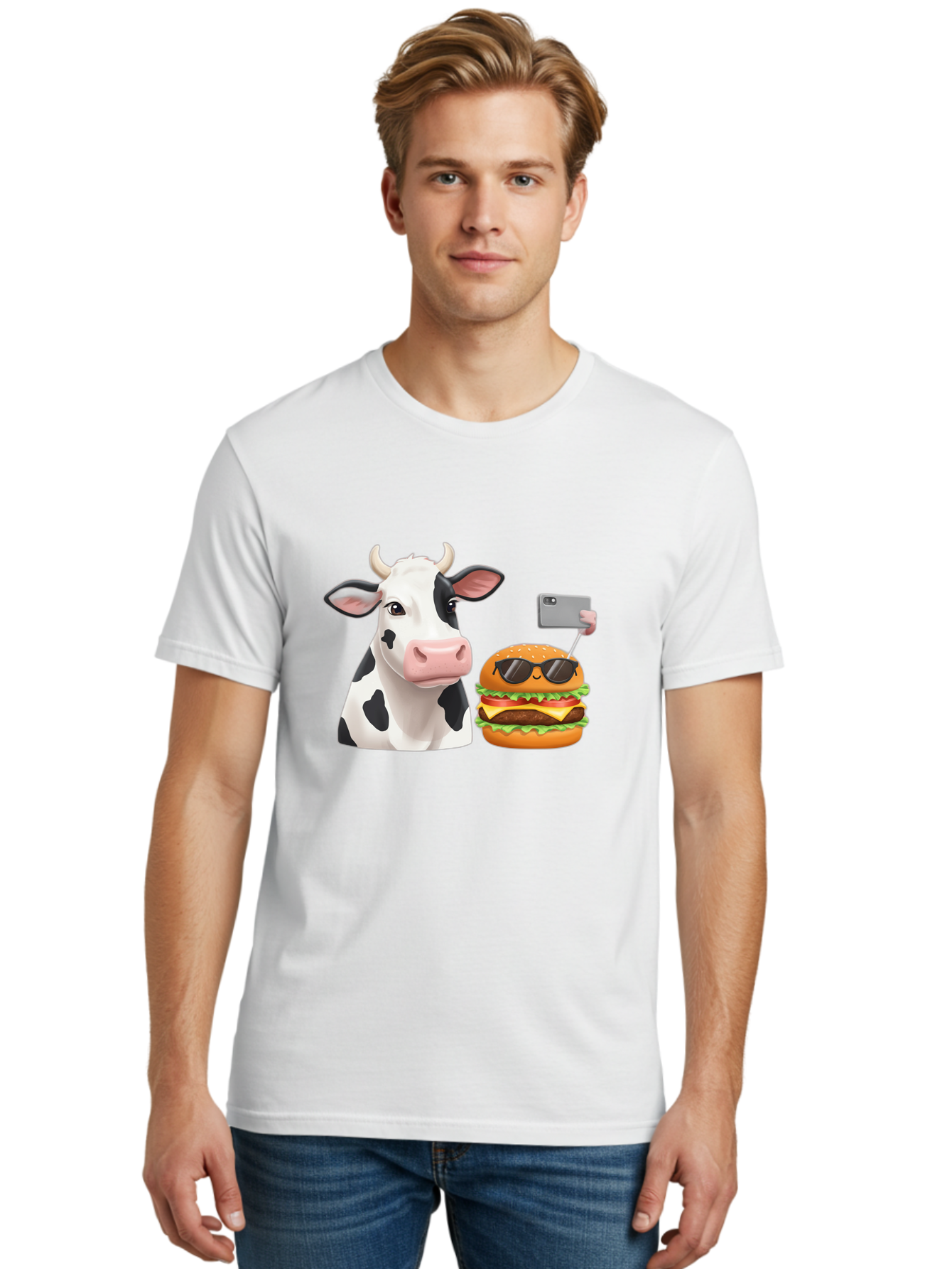 Cow-And-Burger-3 Men'S Graphic Tee, 100% Cotton, Comfortable Casual Summer Wear, Machine Washable, Vintage Camera, Old Camera, Antique Camera, Black Camera, Classic Photography, Photography Equipment, Nostalgic Device, Film Camera, Camera Art Bah790