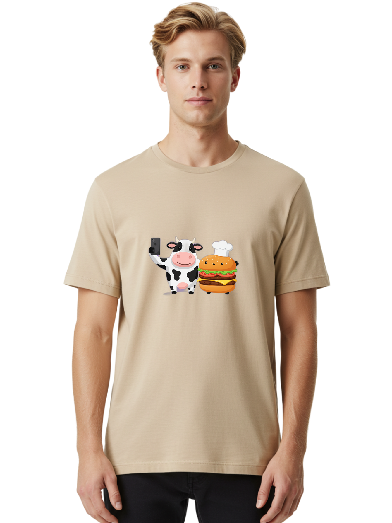 Cow-And-Hamburger-1 Men'S Graphic Tee, 100% Cotton, Comfortable Casual Summer Wear, Machine Washable, Vintage Camera, Old Camera, Antique Camera, Black Camera, Classic Photography, Photography Equipment, Nostalgic Device, Film Camera, Bah792