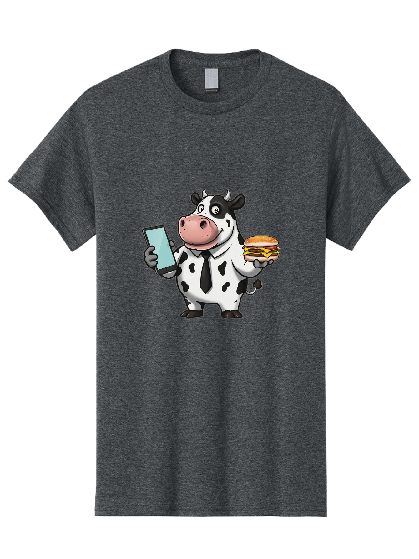 Cow-Holding-Phone-And-Burger Men'S Graphic Tee, 100% Cotton, Comfortable Casual Summer Wear, Machine Washable, Vintage Camera, Old Camera, Antique Camera, Black Camera, Classic Photography, Photography Equipment, Nostalgic Device, Film Camera, Bah799