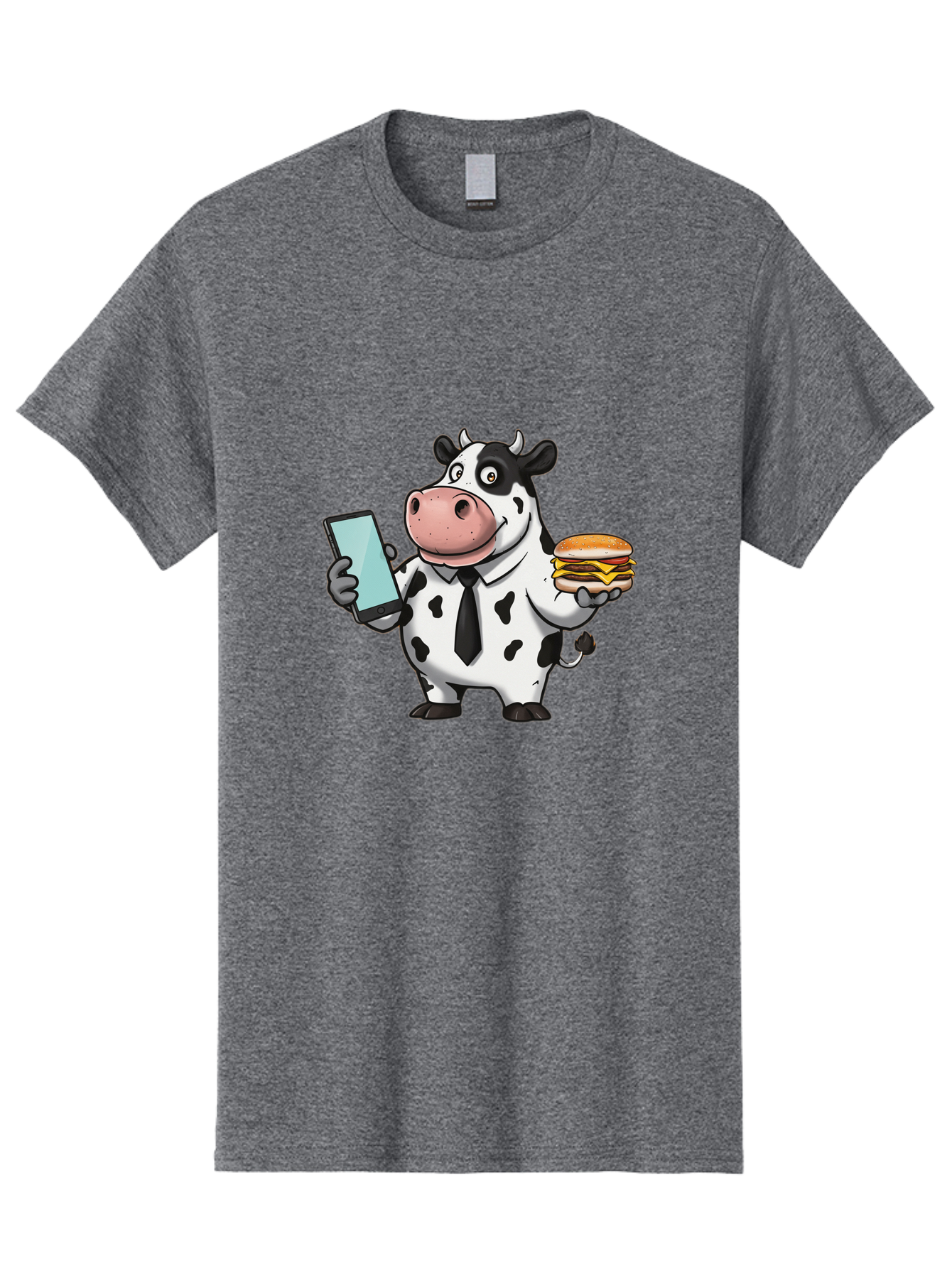Cow-Holding-Phone-And-Burger Men'S Graphic Tee, 100% Cotton, Comfortable Casual Summer Wear, Machine Washable, Vintage Camera, Old Camera, Antique Camera, Black Camera, Classic Photography, Photography Equipment, Nostalgic Device, Film Camera, Bah799