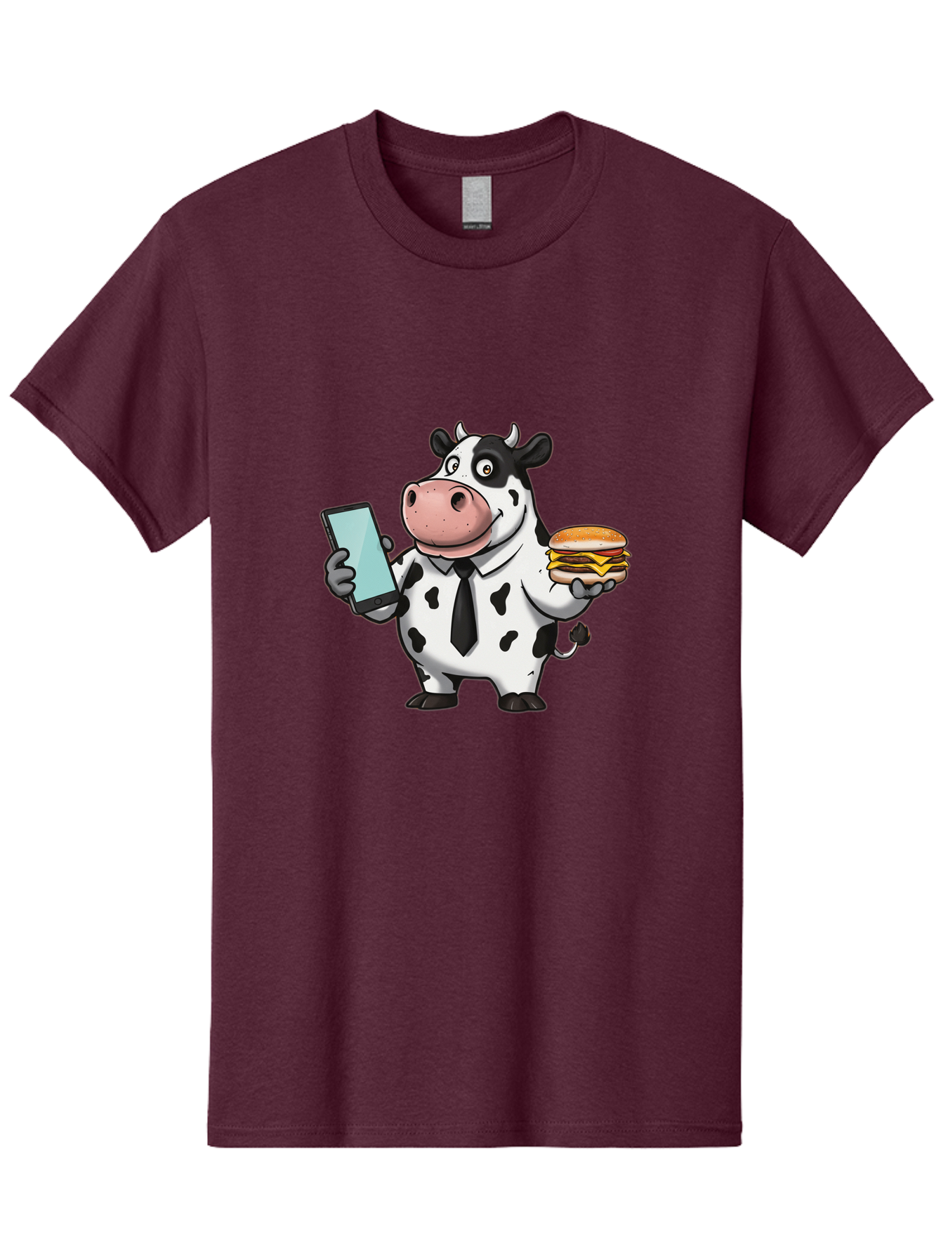 Cow-Holding-Phone-And-Burger Men'S Graphic Tee, 100% Cotton, Comfortable Casual Summer Wear, Machine Washable, Vintage Camera, Old Camera, Antique Camera, Black Camera, Classic Photography, Photography Equipment, Nostalgic Device, Film Camera, Bah799